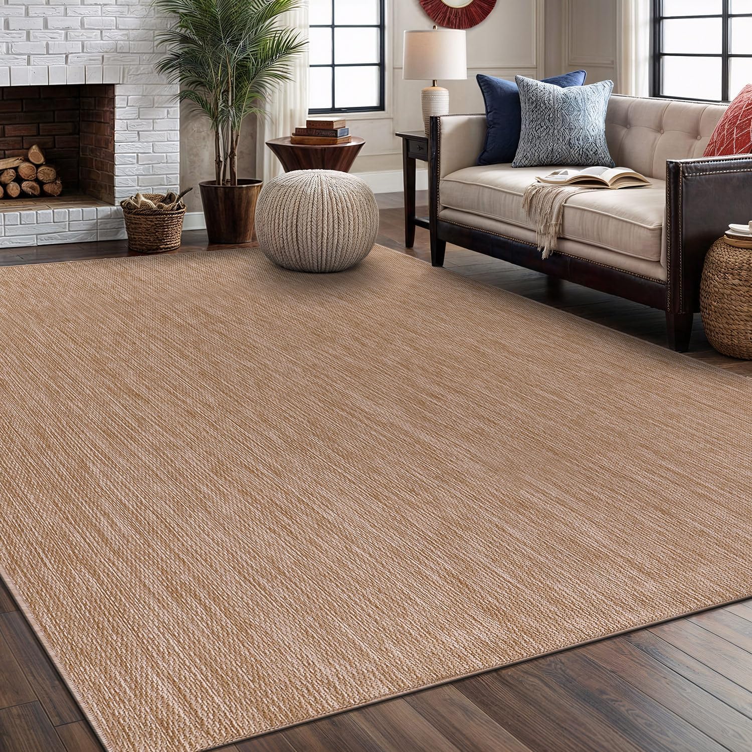 Beige 6' x 9' Synthetic Indoor/Outdoor Washable Rug