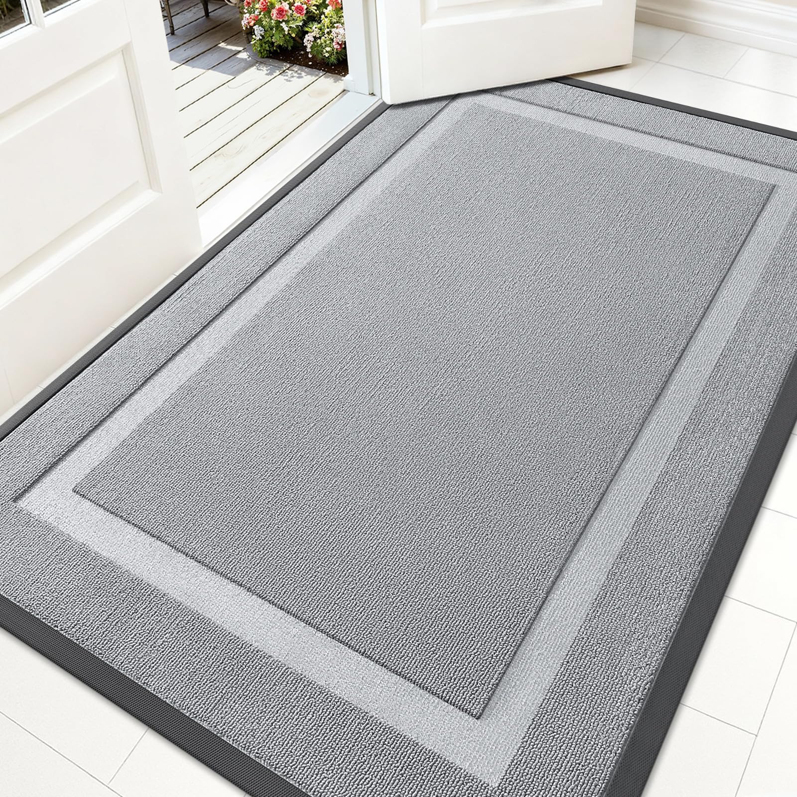 OLANLY Front Door Mat Outside 71x47, All-Season Heavy-Duty Rubber Doormat | Ash Gray, Absorbent, Stain and Fade Resistant, Waterproof Non-Slip Backing, Low-Profile Indoor Outdoor Floor Mat for Entryway