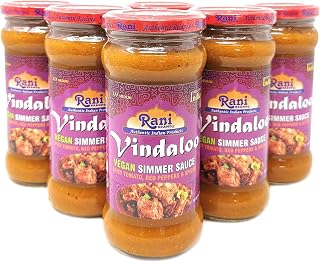 Rani Vindaloo Curry Vegan Simmer Sauce (Spicy Tomato, Red Peppers & Spices) 14oz (400g) Glass Jar, Pack of 5 +1 FREE ~ Easy to Use | Vegan | No Colors | NON-GMO | Gluten Free | Indian Origin