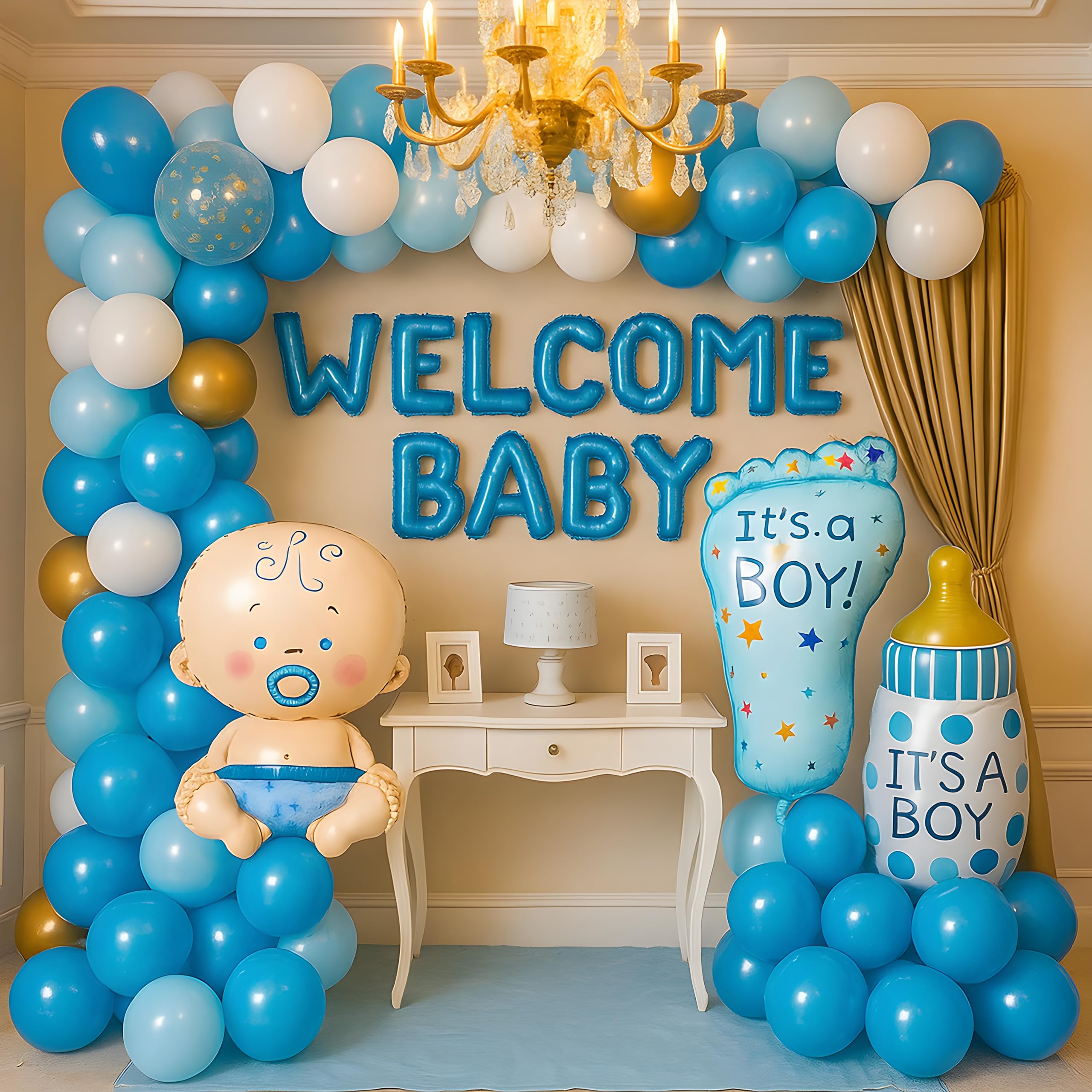 GROOVY DUDZ 50-Piece Baby Boy Welcome Decoration Kit – Blue Foil Balloons, Foot & Bottle Shapes, It's a Boy Baby Shower Party Supplies, Newborn Welcome Home Decorations Combo Set-image-12
