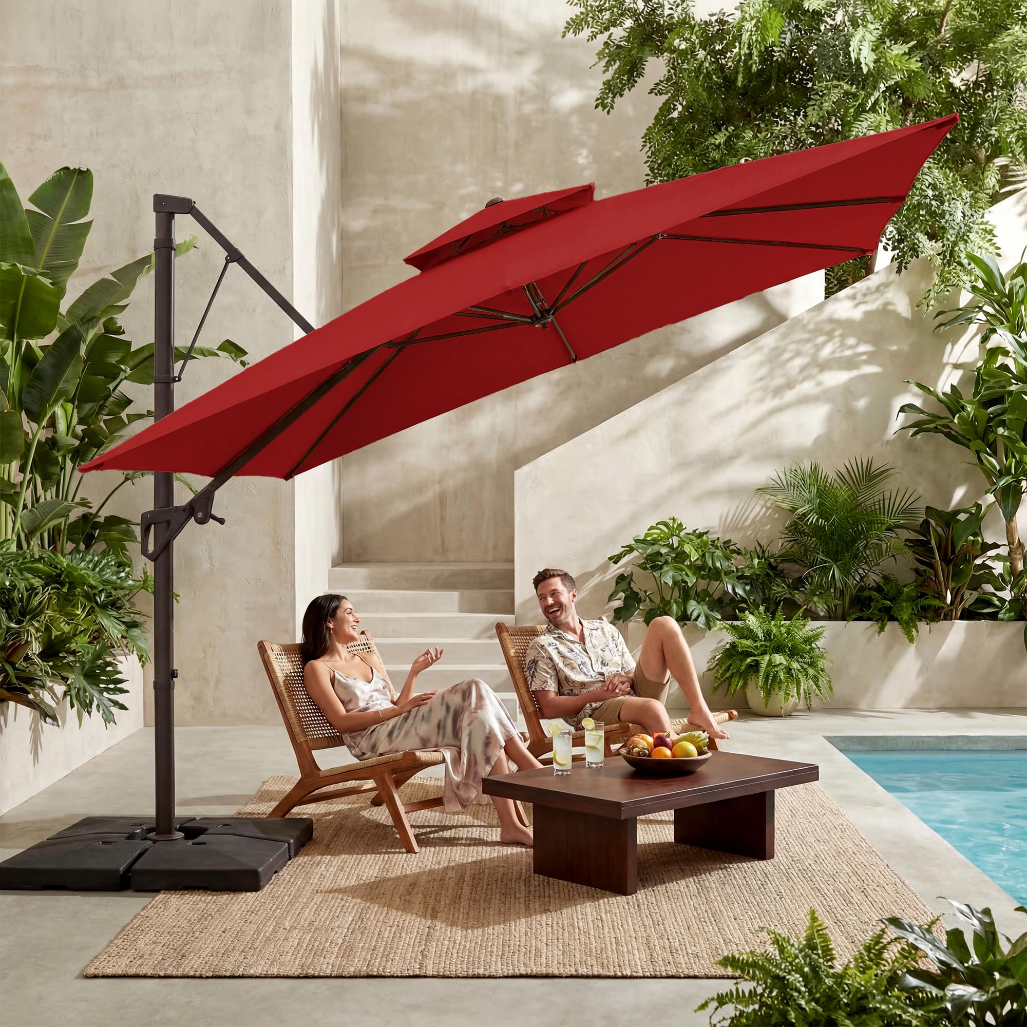 JEAREY 11x11 ft 2-Tier Cantilever Patio Umbrella, Outdoor Offset Umbrella