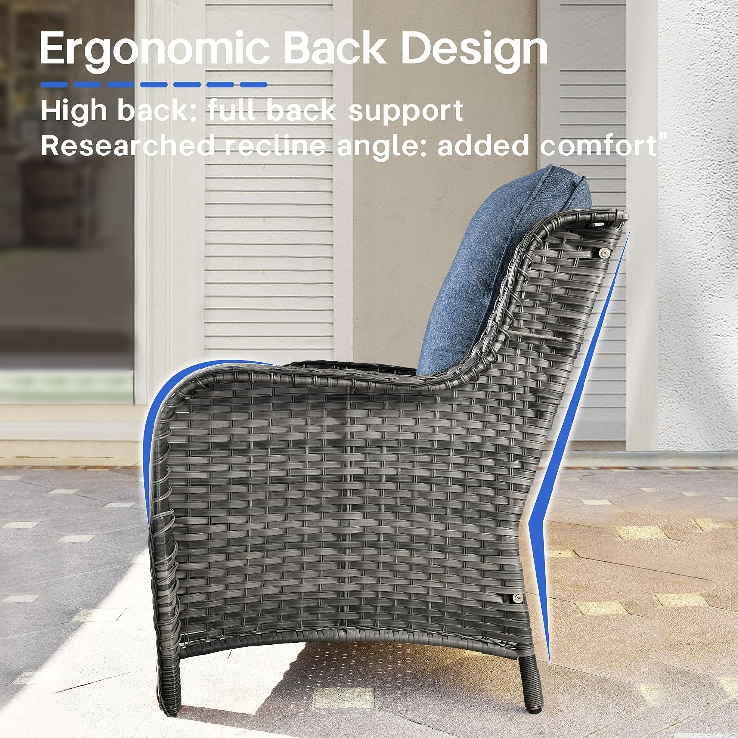 CAODOC 6 Pieces Outdoor Patio Furniture Set with 53" Fire Pit Table Rattan Sectional Conversation Sets w/Gas Fire Pit, 2 Ottomans, Gray Wicker/Blue