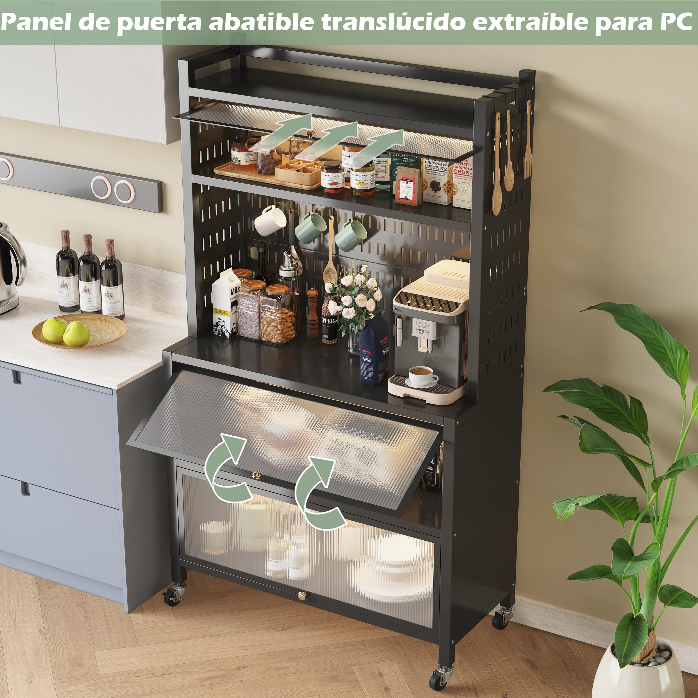 COVAODQ Estantería de Almacenamiento,Estantería de Cocina de 5 Niveles, Estantería de Panadería,Organizador de Cocina(Negro 80 x 36 x 162 cm)