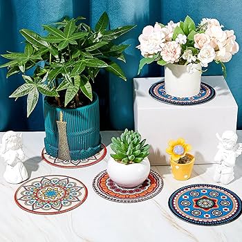 6 Pcs Boho Plant Pot Mat Absorbent Non Slip Round Pot