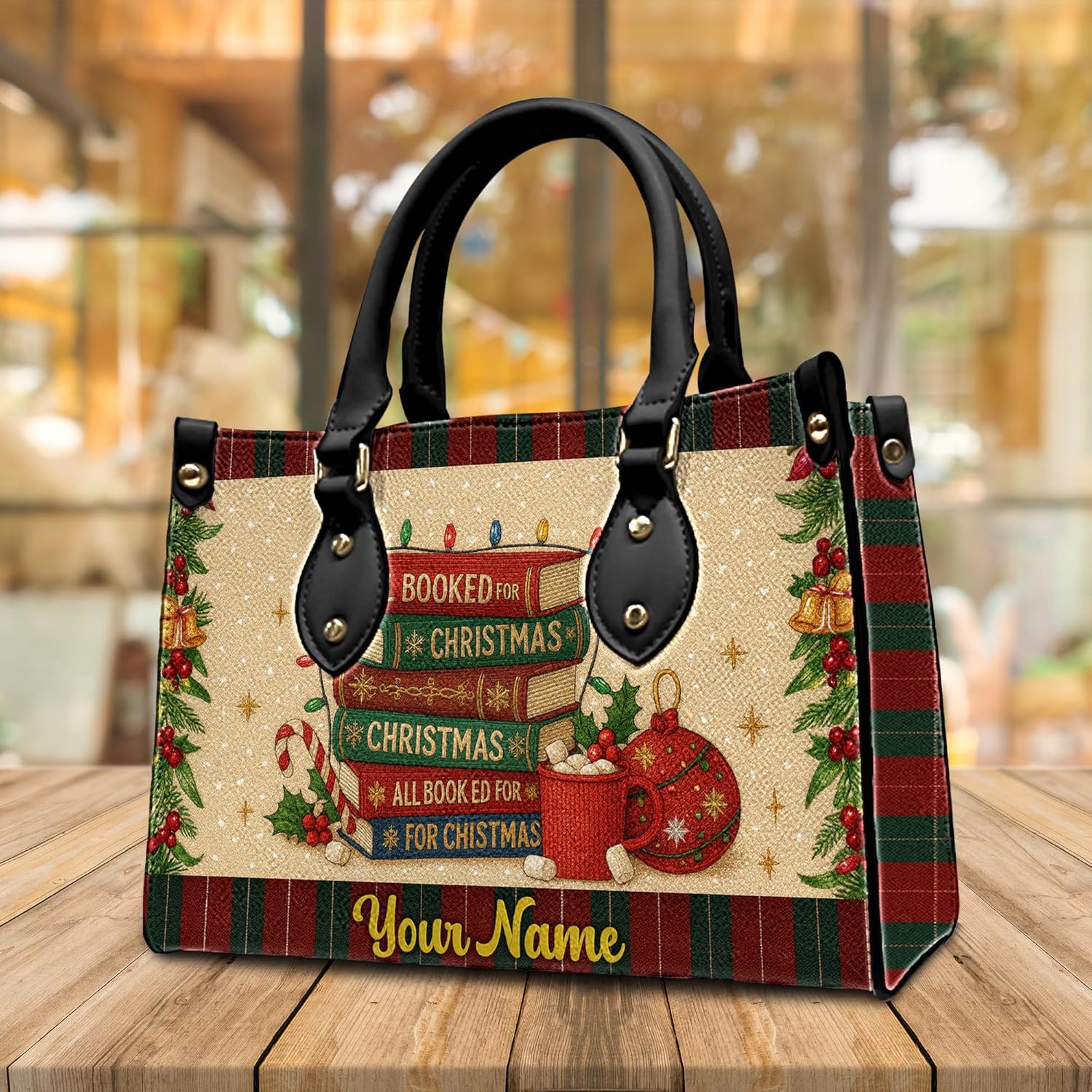 Personalized Christmas Leather Handbag Set – 2D Printed Embroidery Effect Santa, Snowman & Holiday Scene Gift For Women - Image 3