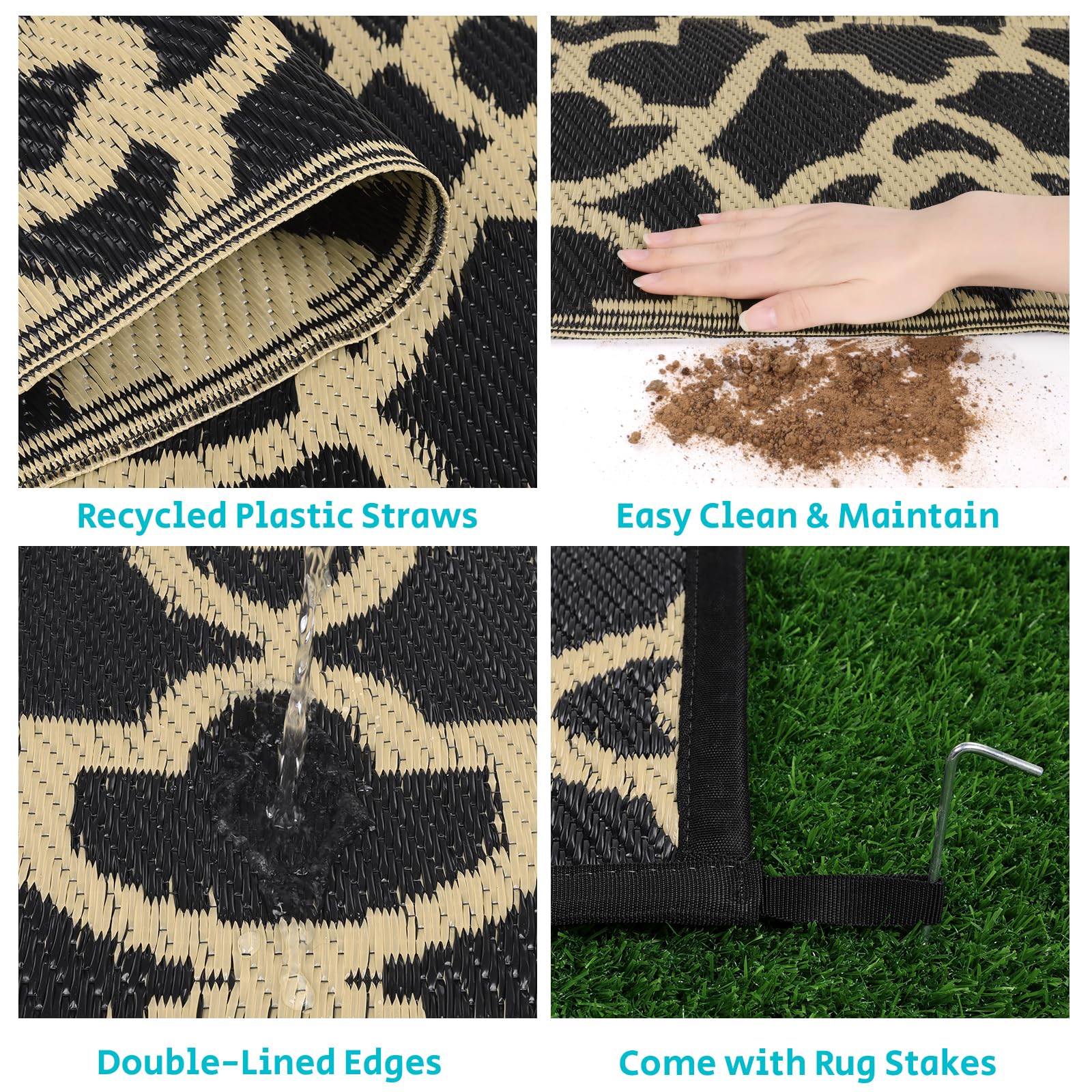 HEBE Alfombra para exteriores de 6 x 9 pies para patios, impermeable, reversible, de pajilla de plástico, para camping, caravana, porche, cubierta, balcón, cámper, patio trasero