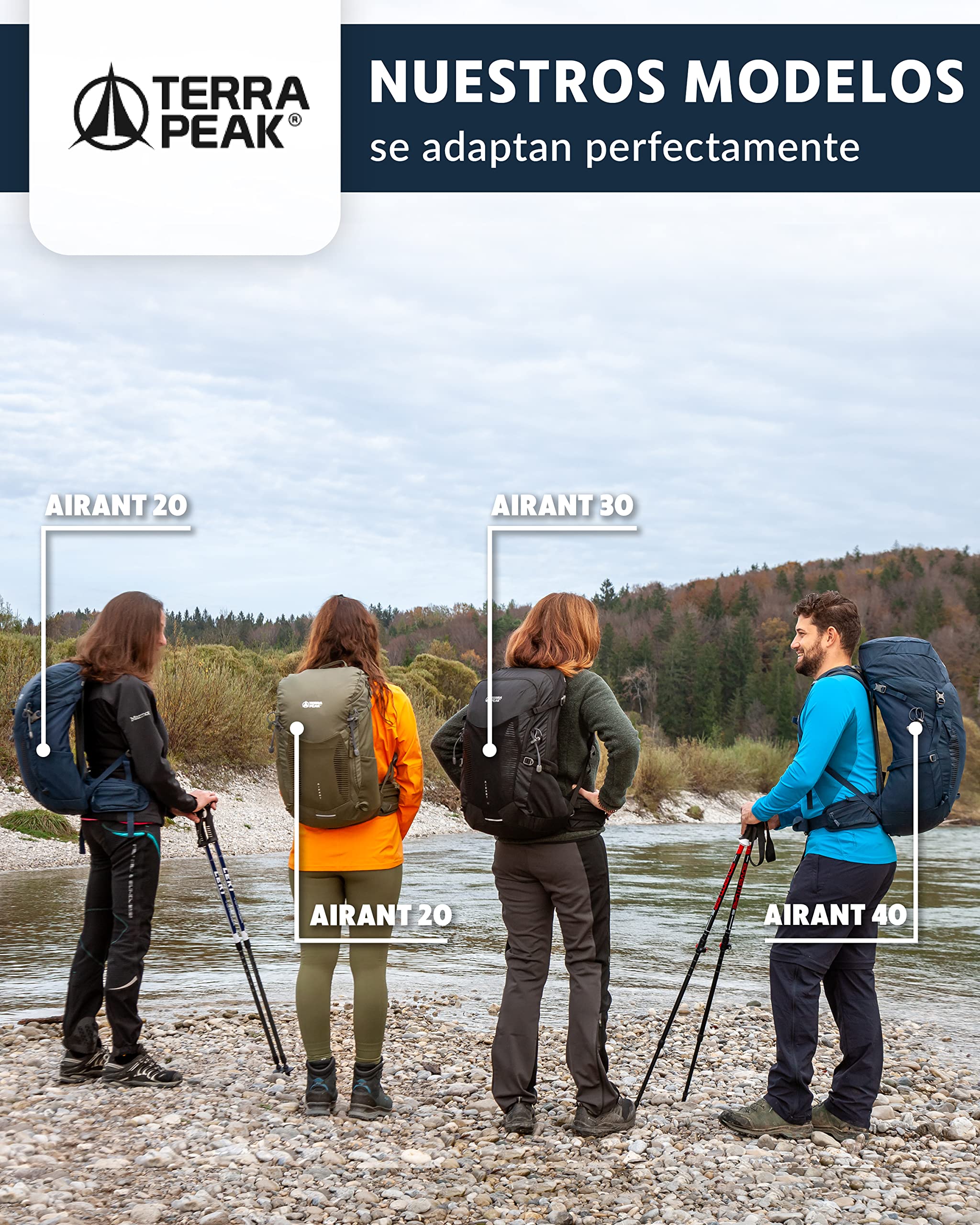 Terra Peak® Mochila de senderismo 20, 30, 40L para hombre y mujer (AIRANT) - Mochila de trekking, viaje y montañismo (ergonómica, impermeable) con ventilación en la espalda (transpirable)