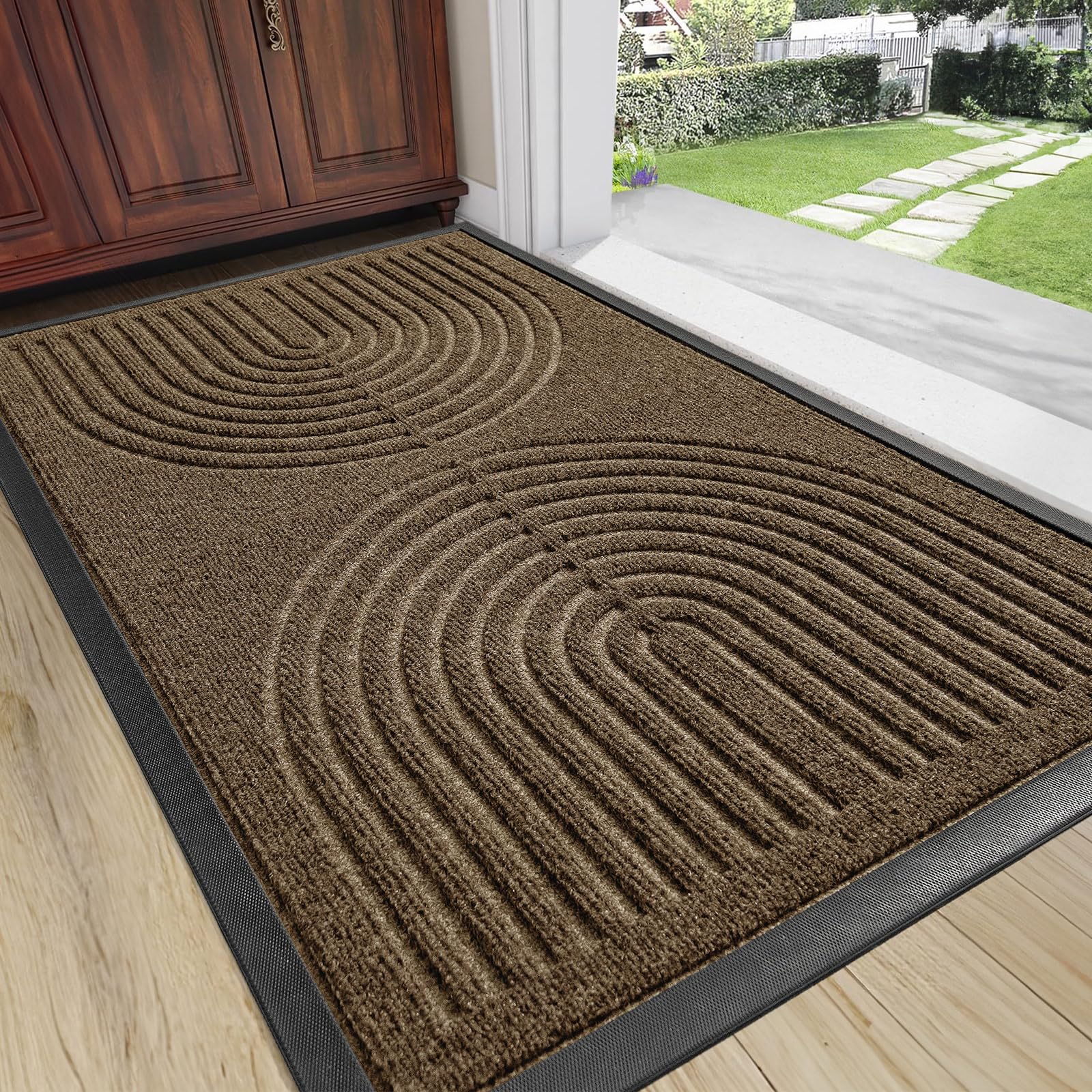 RORA Front Door Mat, Heavy Duty Doormat Outdoor Entrance, Non Slip Welcome Mat, Natural Rubber Indoor Door Mats for Entryway, Patio, Garage, Porch, 24