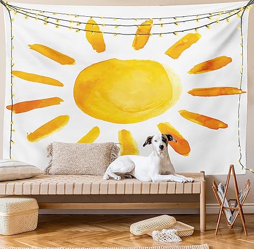 Miniatura 8 de Ambesonne Tapiz grunge, ilustración de sol, pincel de acuarela, estilo de pintura, imagen de sala de juegos, decoración de tela para colgar en la