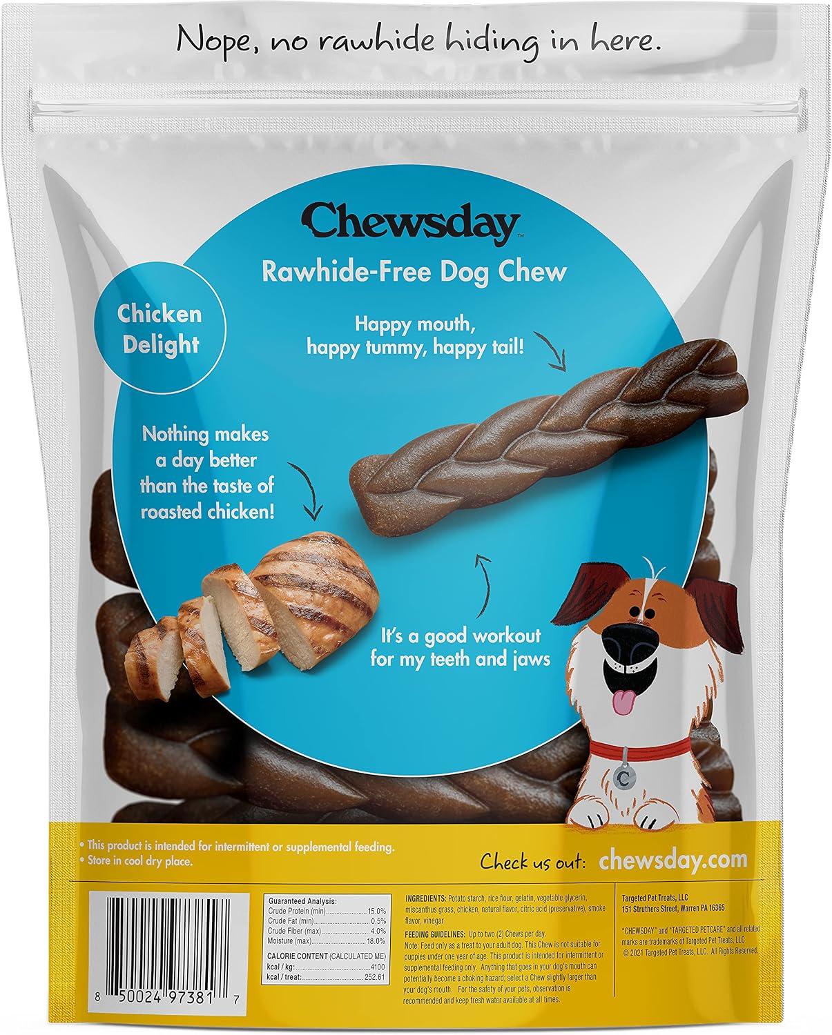 Chewsday 6-Inch Dog Chew Braids, Made in The USA, All Natural Rawhide-Free Highly-Digestible Treats, Chicken Delight - 14 Count