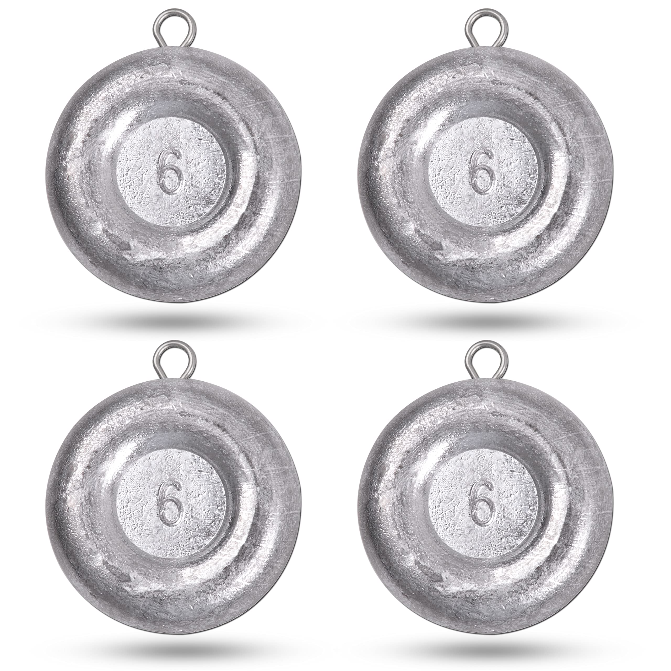 Lot de 4 plombs ronds et plats pour pêche en eau salée (170 g)