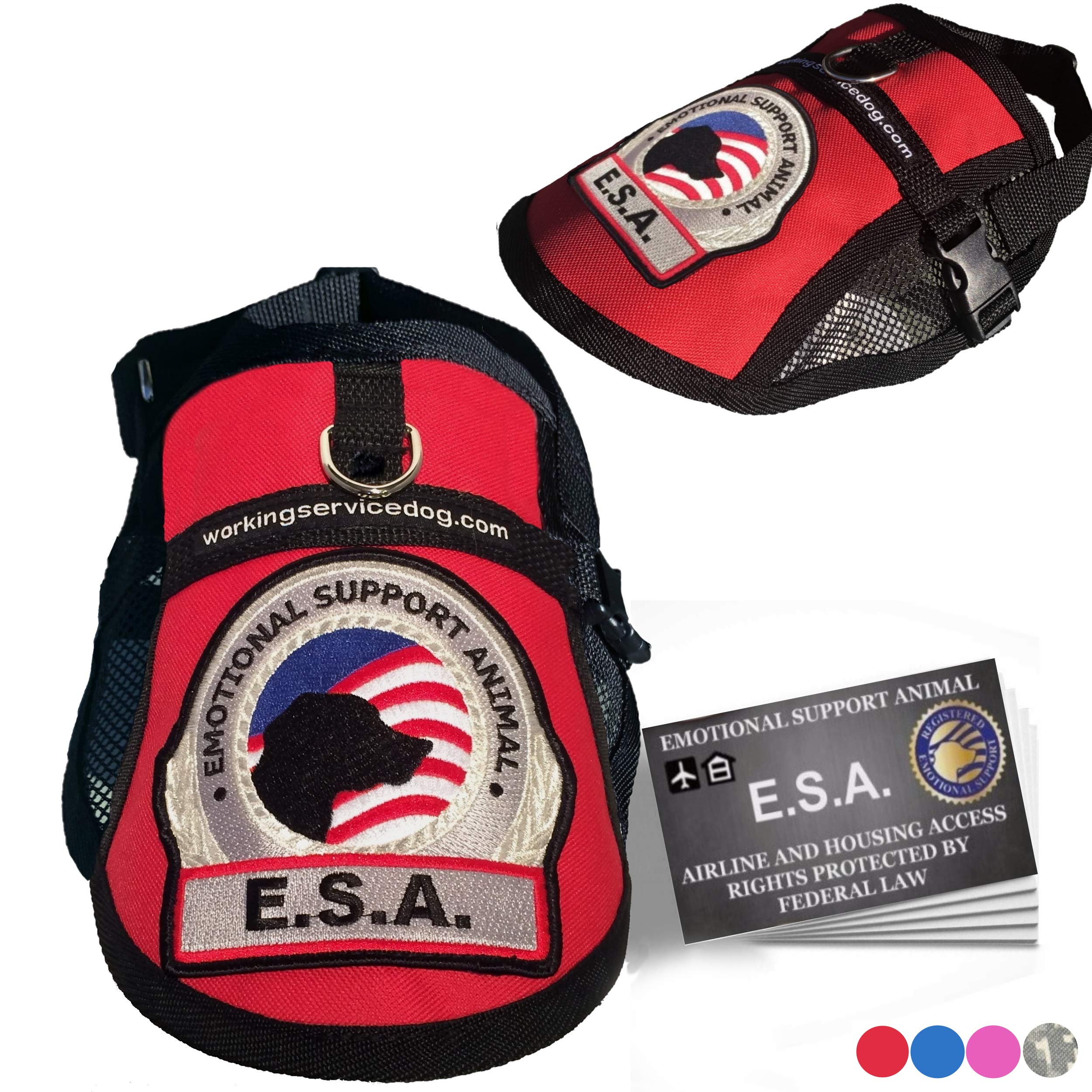 Premium Emotional Support Dog Vest | ESA Dog Vest | Mesh Cooling Panel | Emotional Support Dog Harness | Includes 5 Federal Law ESA Handout Cards (18" - 22" Girth, Red)