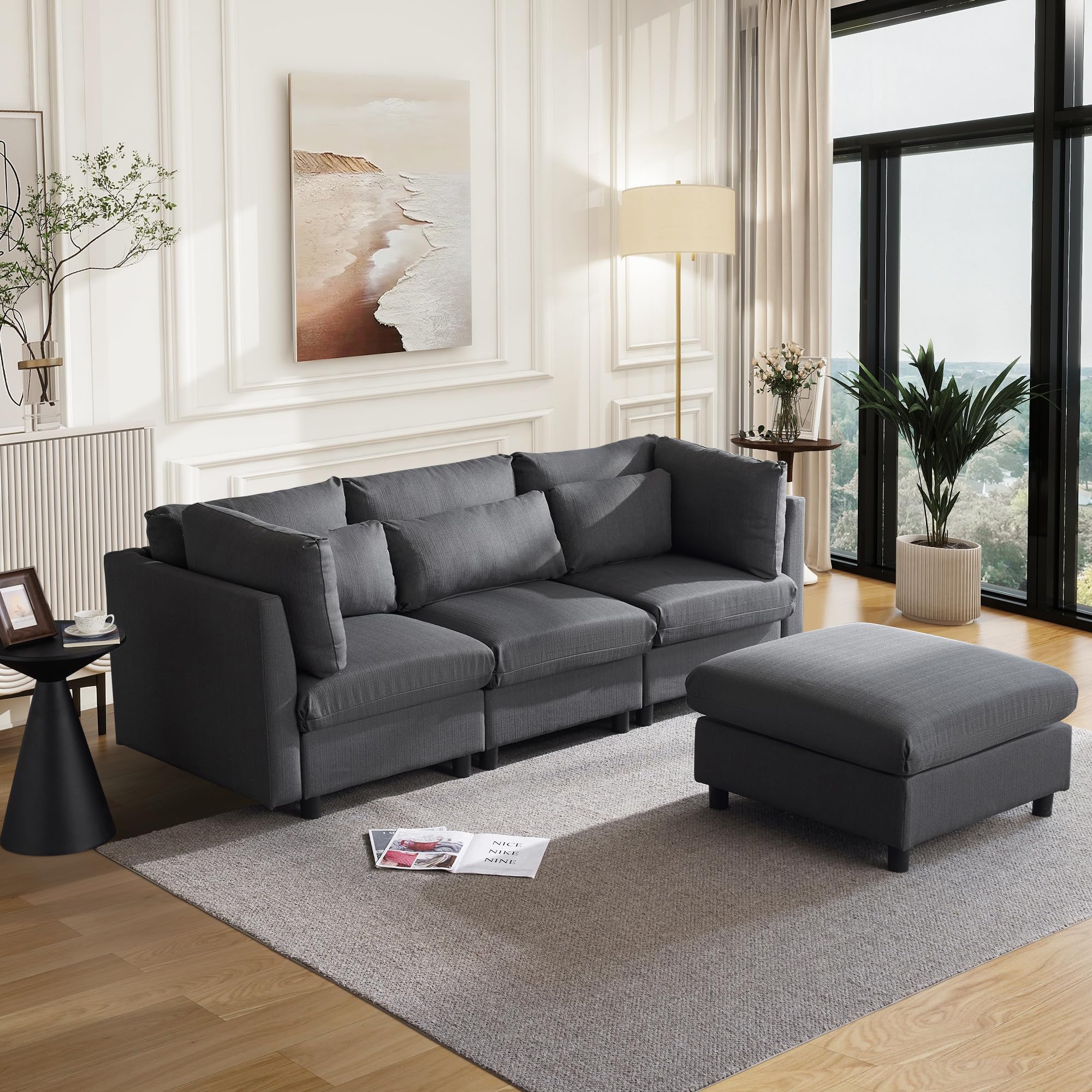 Sofá de 3 plazas, sofá de esquina en forma de L con reposapiés, diseño moderno, muebles tapizados, sofá con función de sueño, 220 x 83 x 81 cm, para salón y dormitorio