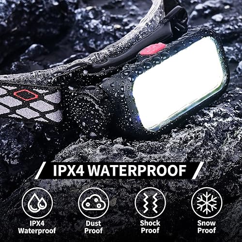 Miniatura 4 de Faro LED de alto lúmenes con sensor de movimiento súper brillante, 3 modos de iluminación, pantalla digital, recargable, lámpara de cabeza