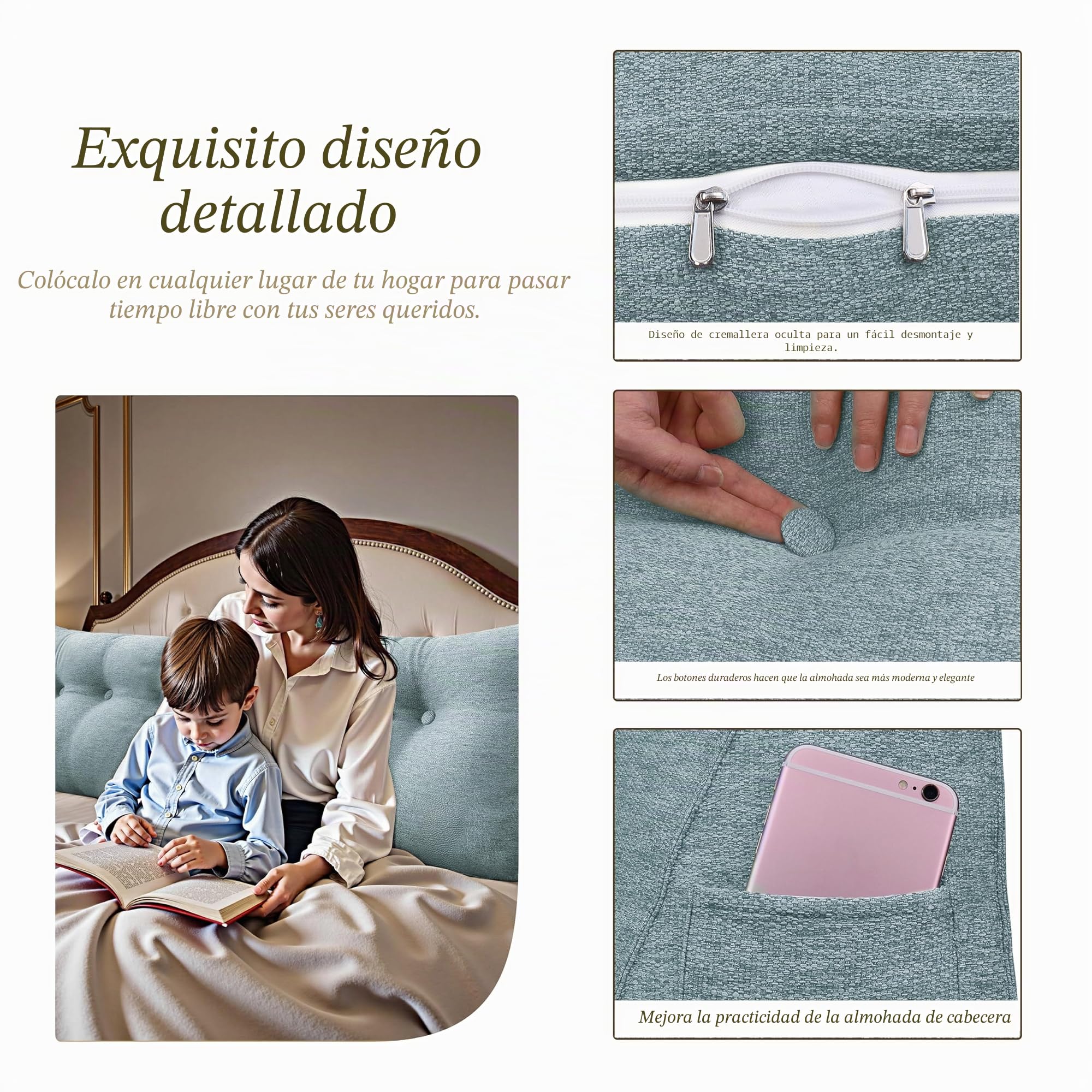 Cojín Respaldo Cama Lectura – Almohada Triangular con Funda Desmontable y Lavable, Cojines Grandes para Cama y Sofá, Respaldo Cómodo para Lectura y Descanso