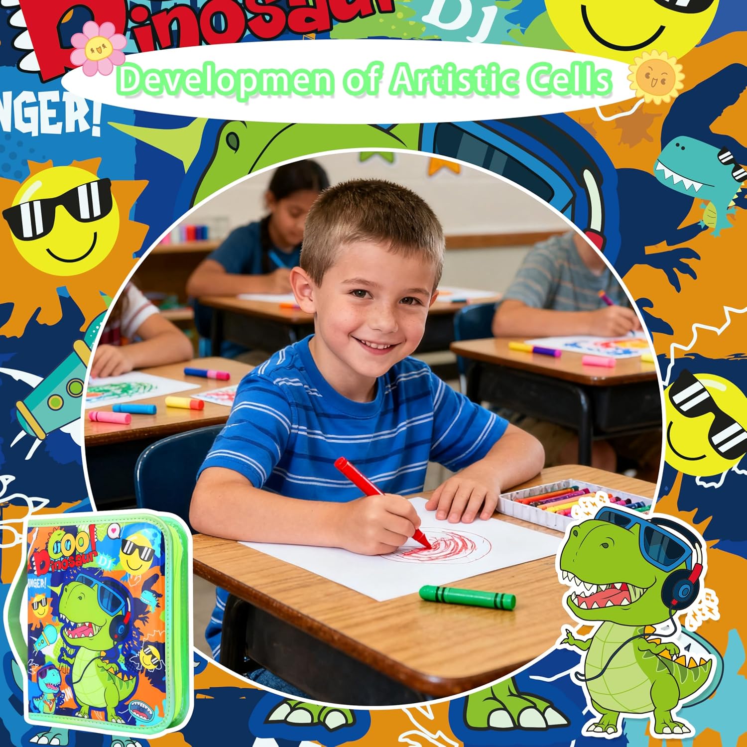 NOORAMGE Dinosaur Toys for Boys 4-6-8, Drawing Coloring Art Craft Kits for Boys with Colored Marker, Glitter Pens, Coloring Book, Birthday Gifts Toys for Childs