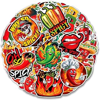 Chili Pepper Hot Spicy Stickers 50 Pieces Vinyl Waterproof Decal for Laptop Water Bottle Phone Car Window Bike Motorcycle Stakeboard Scrapbook Sticker Gifts for Kid Teen Adult