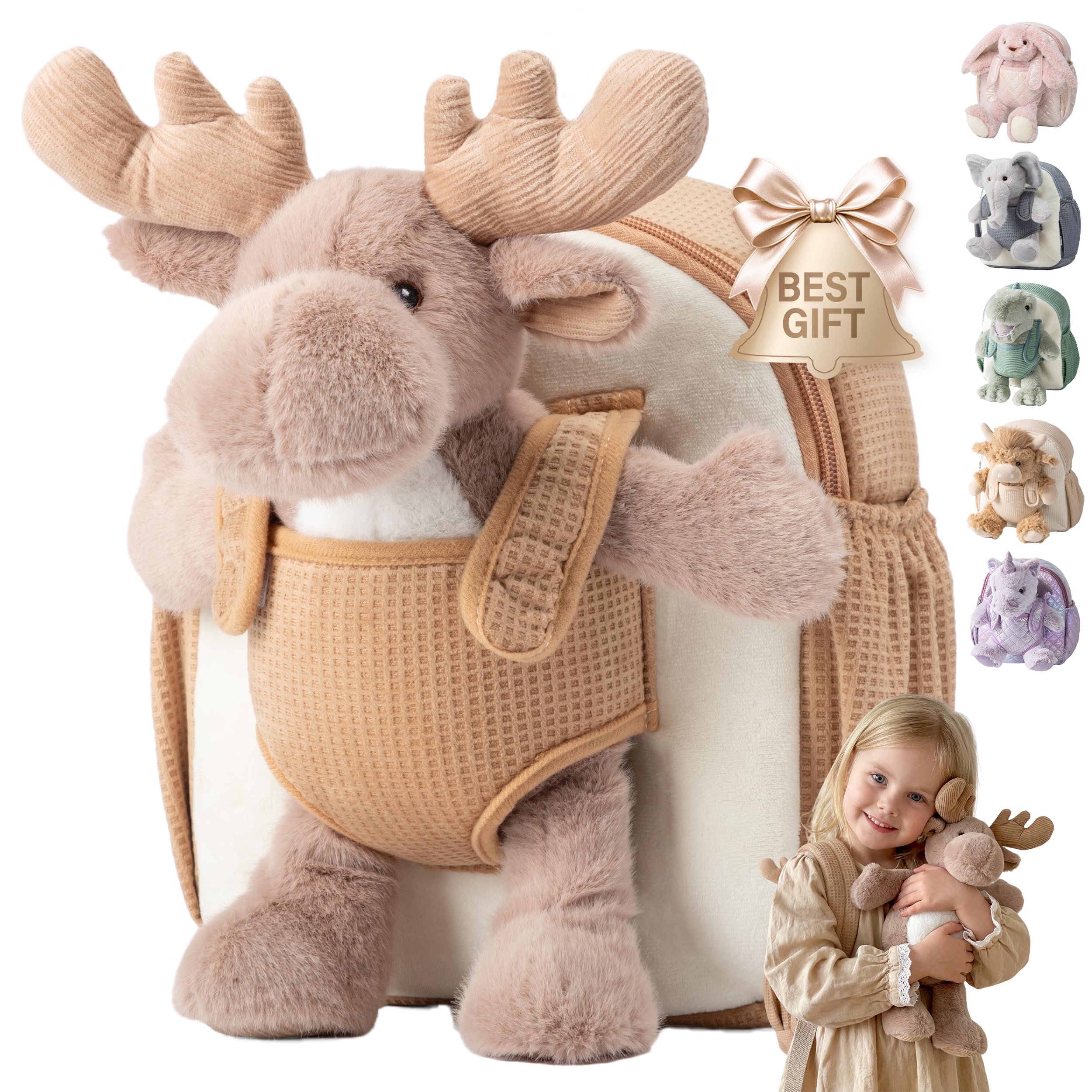 Moonkie Hug & Go Zainetto Bambina, Zaino Bambino Coniglio con Giochi Rimovibile, Zainetto Asilo Bambino 1 2 3 Anni, Zaini per Bambini in Peluche Morbide, per Asilo, Viaggio & Regali Bambini