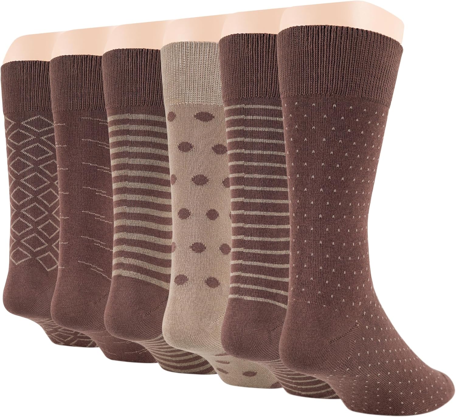 7Bigstars Mens Cotton Dress Crew Socks, 6 Pairs Patterned Assortment - Argyle, Striped, Dotted, Soft Breathable Everyday Fit - Image 8
