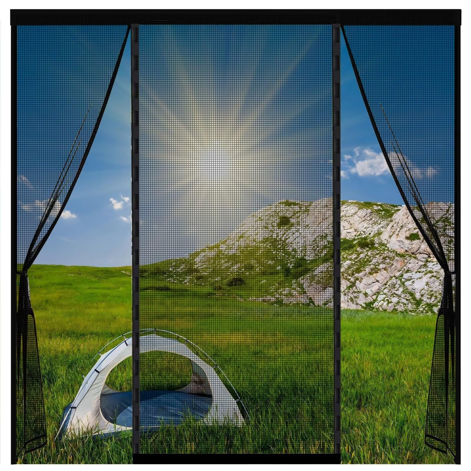 Rideau anti-insectes pour caravane 125x185cm Noir | Porte moustiquaire avec bandes magnétiques Moustiquaire magnétique Fermeture automatique