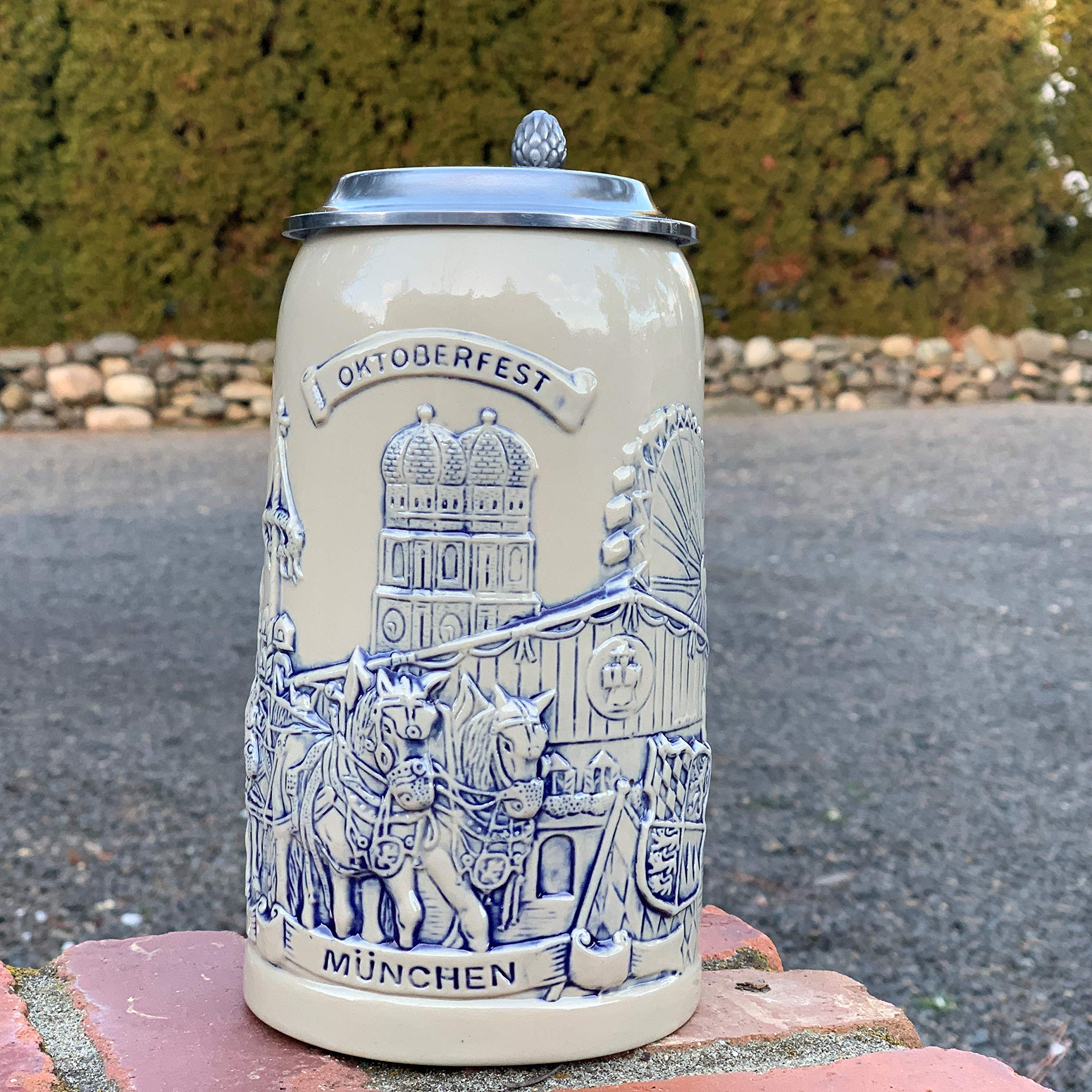 E.H.G - Taza de cerveza con tapa (cerámica, 5 L), diseño de cerveza Stein Munich