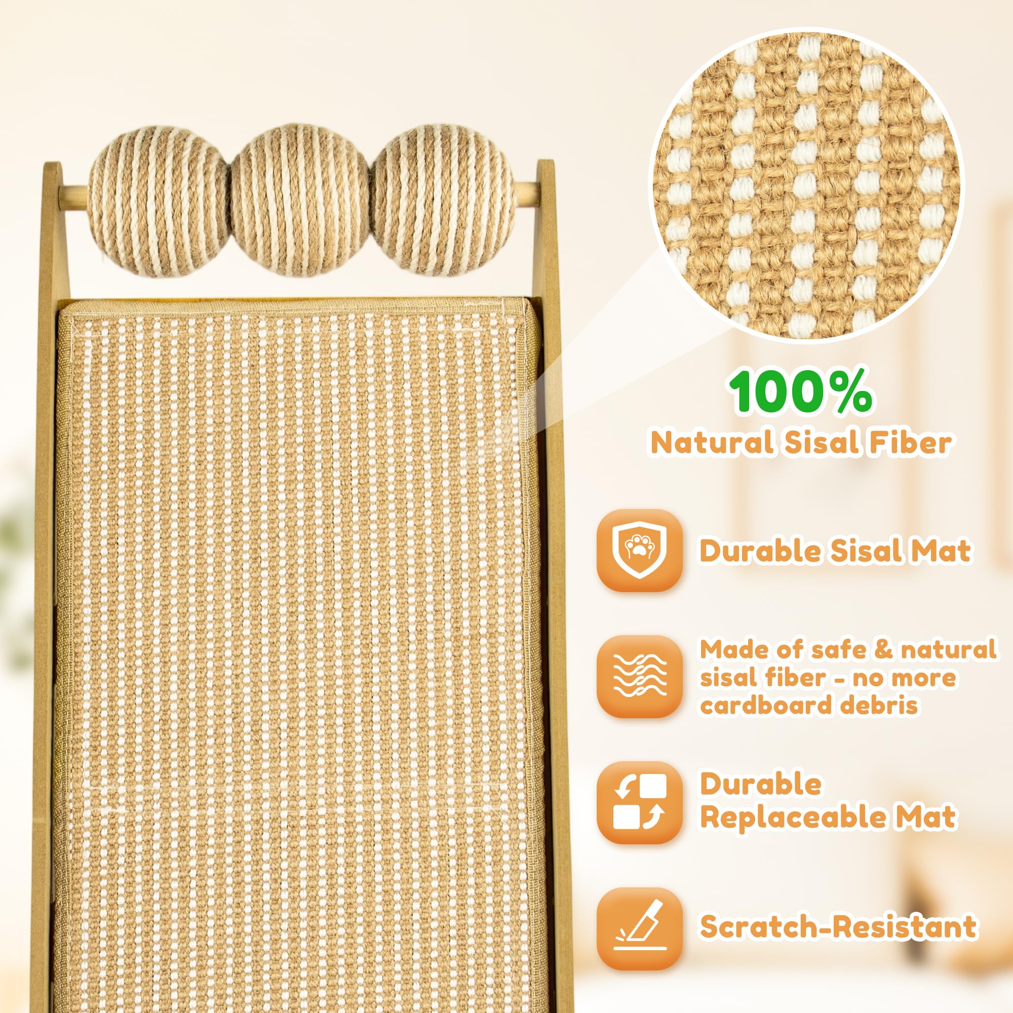 Rascador para Gatos – Versátil rascador Gato de Madera Maciza con Poste de sisal, Ideal como rascadores de Gatos o Accesorios para Gatos