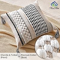 Vista 2 de AmHoo - Fundas de almohada de 18 x 18 pulgadas con borlas, fundas de almohada decorativas tejidas con textura de chenilla estilo boho para sofá
