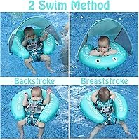 Vista 2 de Mambobaby Más Nuevo Flotador Plegable Comprimible Autoinflable para Bebé con Toldo Solar – Verde