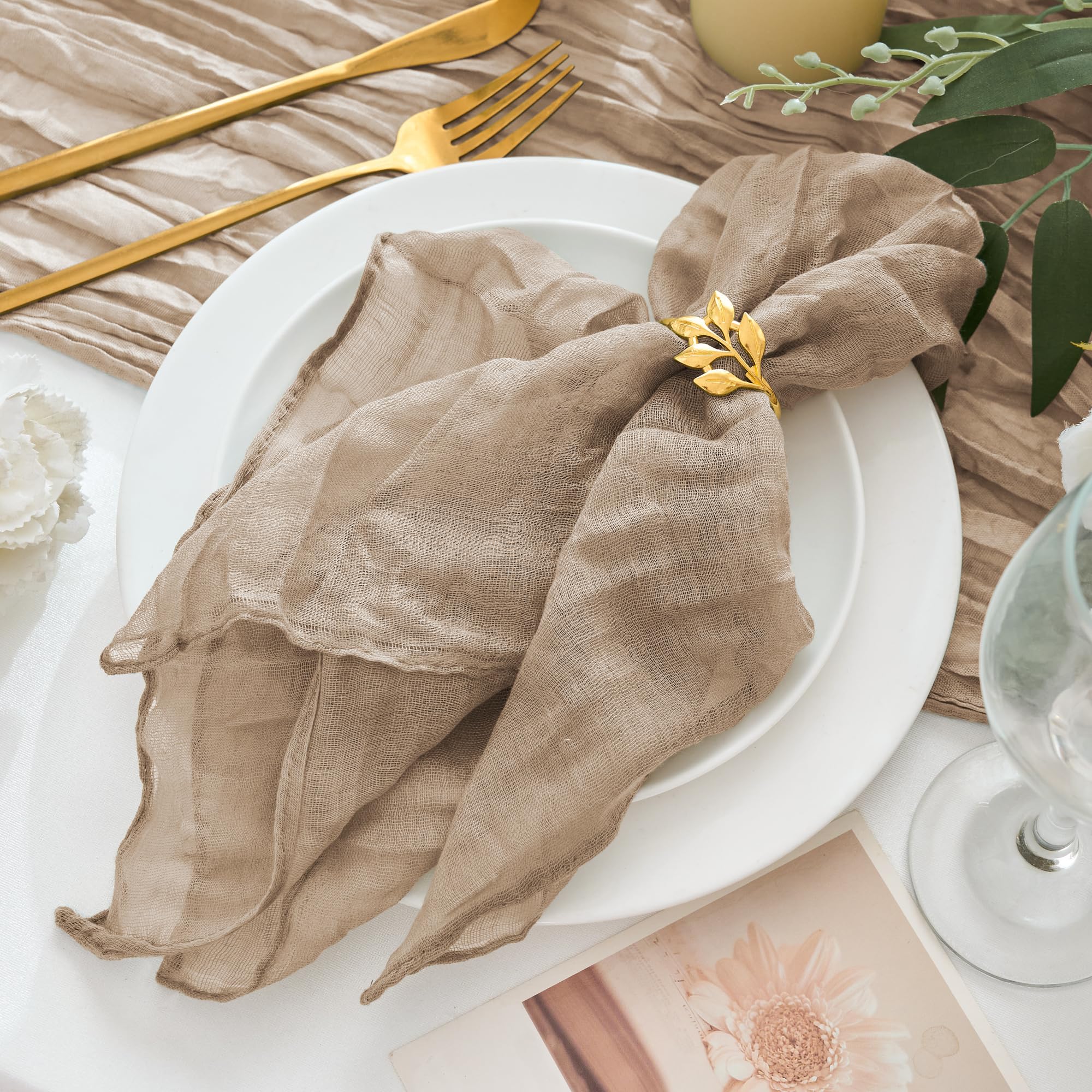 Xiomot 12 Pack Cheesecloth Napkins 20"x20" Nude Boho Gauze Cheese Cloth Napkins Bulk Rustic Dinner Table Decor for Wedding Bridal Baby Shower Party