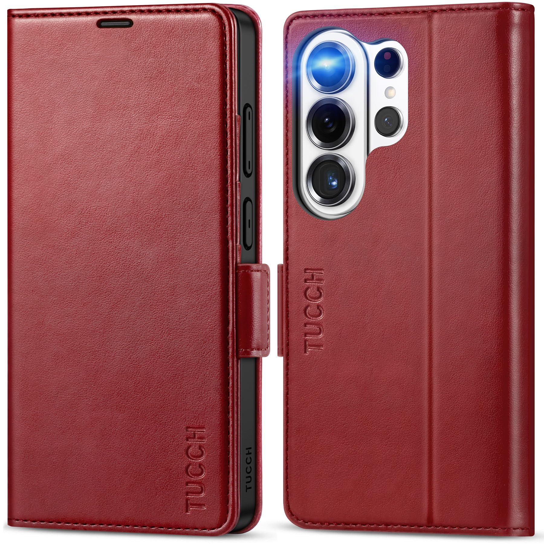 TUCCH Wallet Case for Galaxy S26 Ultra 5G, Magnetic Kickstand RFID Blocking 4 Card Slot Folio PU Leather Protective Flip Cover with TPU Shockproof Inner Case Compatible with Galaxy S26 Ultra, Dark Red