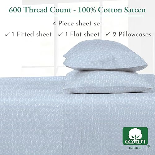 Vista 190 de California Design Den Juego de sábanas de 100% tejido de satén de algodón de 600 hilos, esquinas profundas, suaves, lavanda, tamaño King California