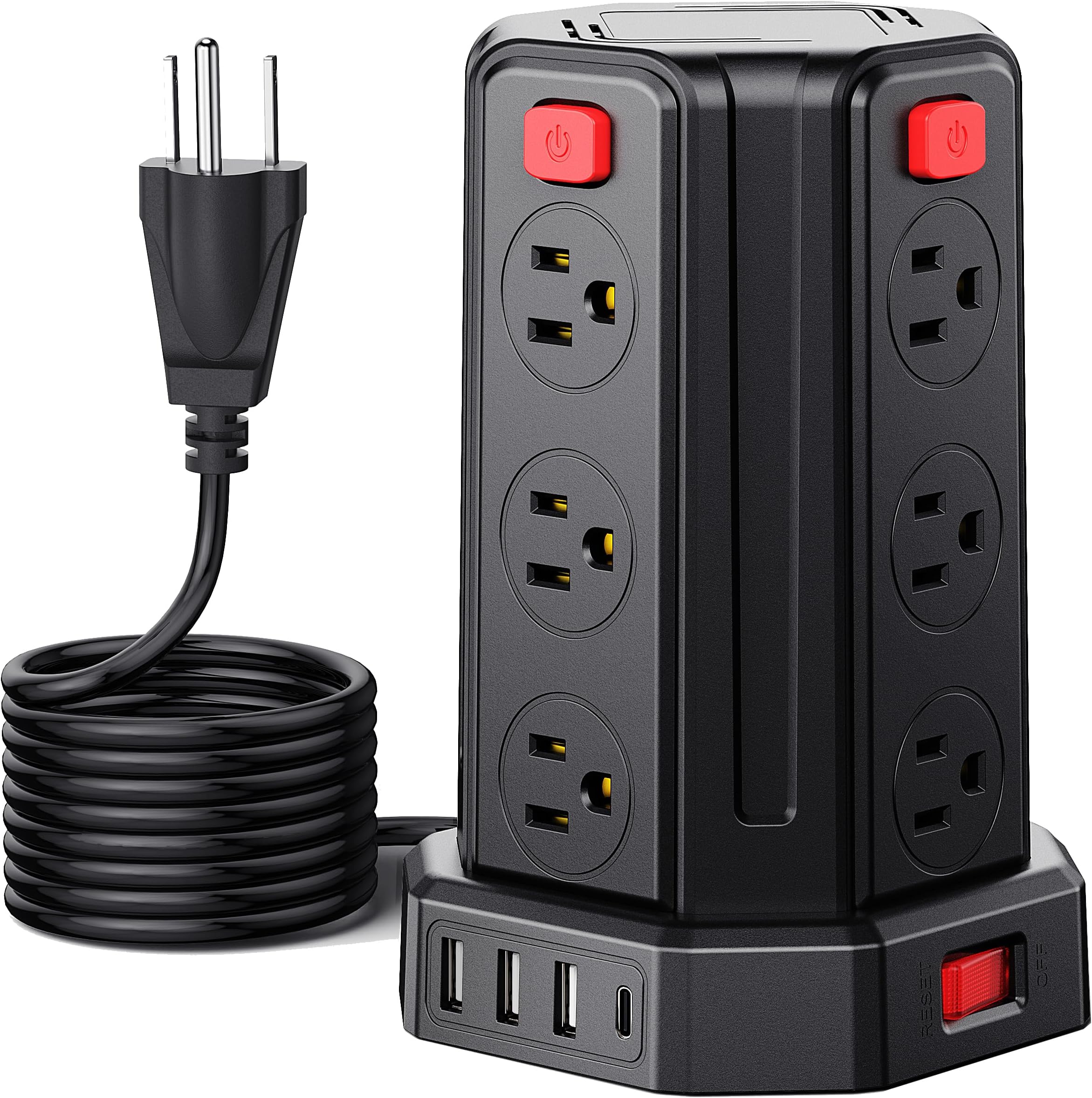 Power Strip Surge Protector, 16.4 Ft Extension Cord with 12 AC Multiple Outlets 4 USB (1 USB C), SMALLRT Power Tower Desktop Charging Station