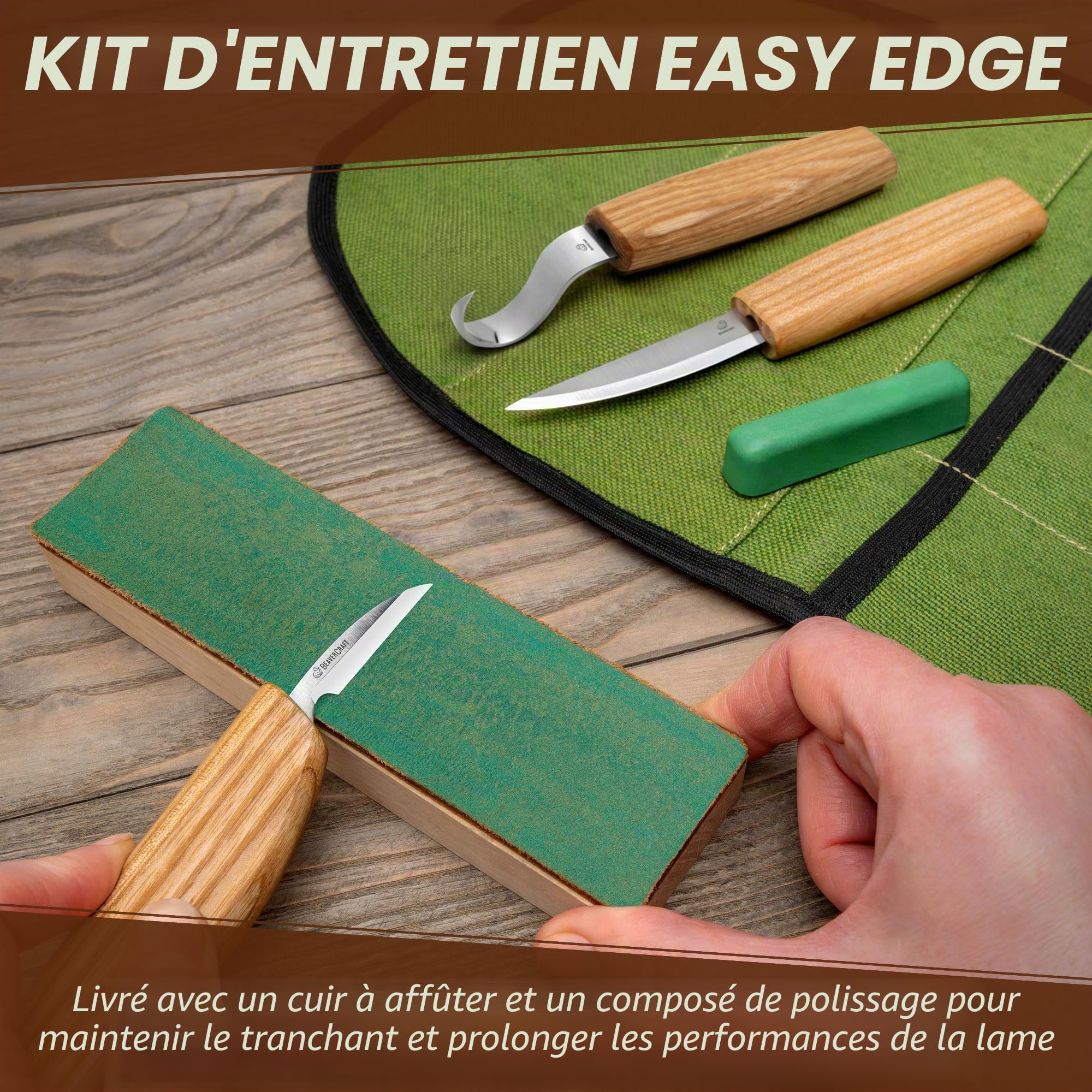 BeaverCraft S13L ensemble d'outils de sculpture sur bois pour cuillère à sculpter le cuir et le composé de polissage couteaux à découper pour gaucher
