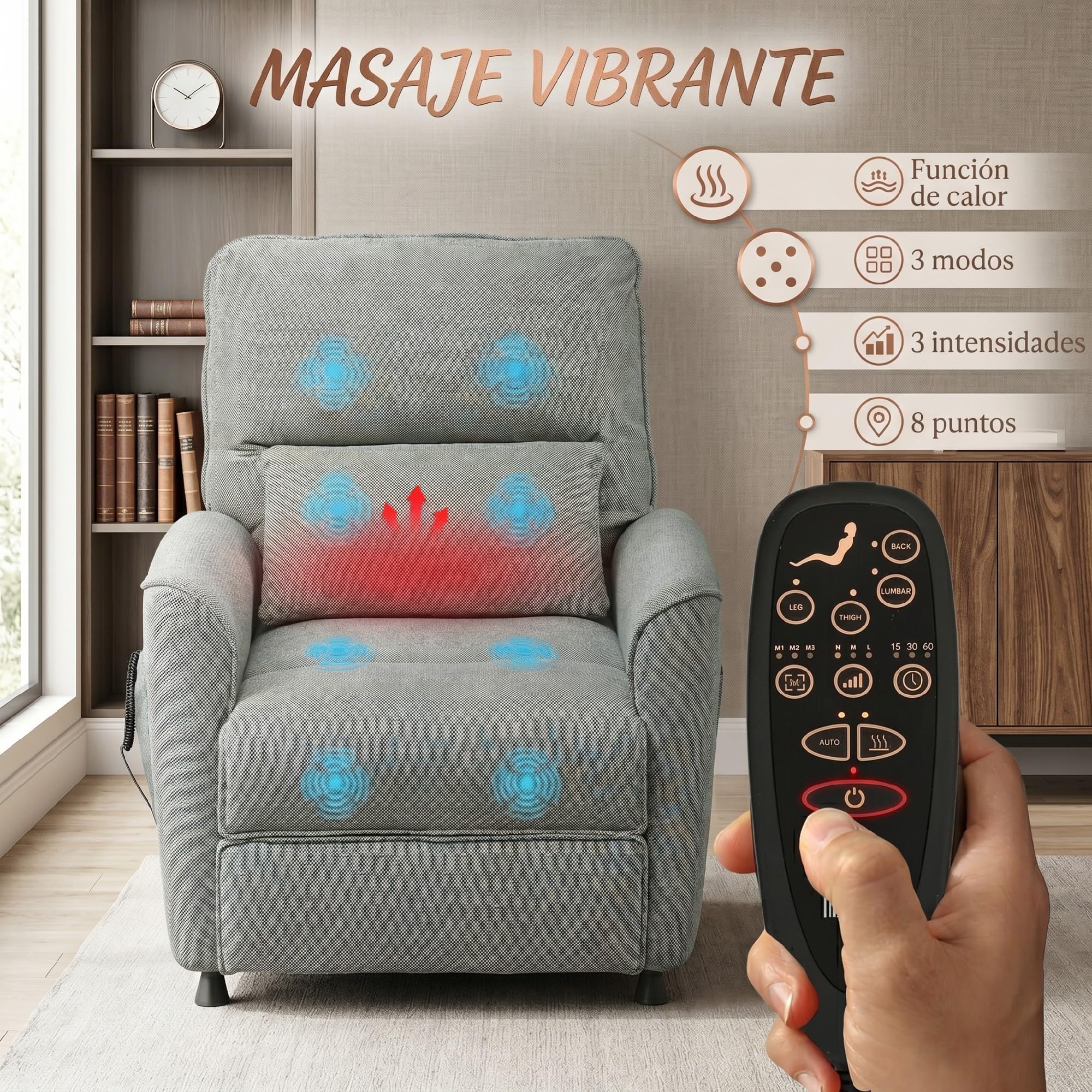 HOMCOM Sillón Relax Reclinable Eléctrico, con Calor Lumbar y Masaje Vibración, Sillón Masaje Relax, Motor Silencioso, Función de Memoria, Bolsillos Laterales, Almohada, Control Remoto con USB, Gris