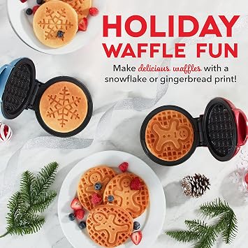 Dash Mini Waffle Maker- Mini Machine for Creative Homemade Treats - Nonstick Iron with Unique Print Design - Stylish Waffle Machine - Holiday 2-Pack - Red & Metallic Blue