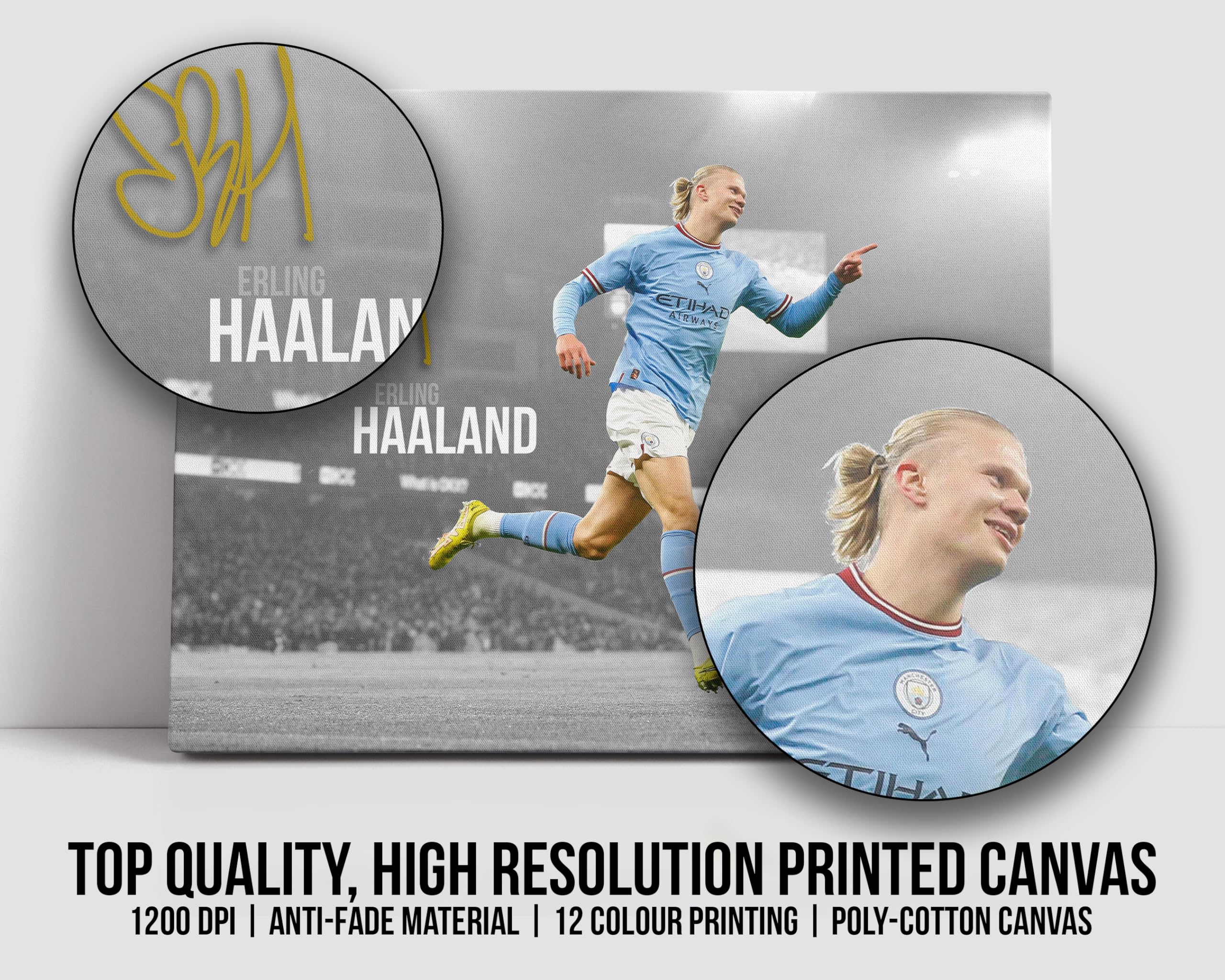 HWC Trading Erling Haaland Manchester City 16 x 12 inch Canvas Print Signed Autograph for Football Fans and Supporters - Canvas Only - Image 3