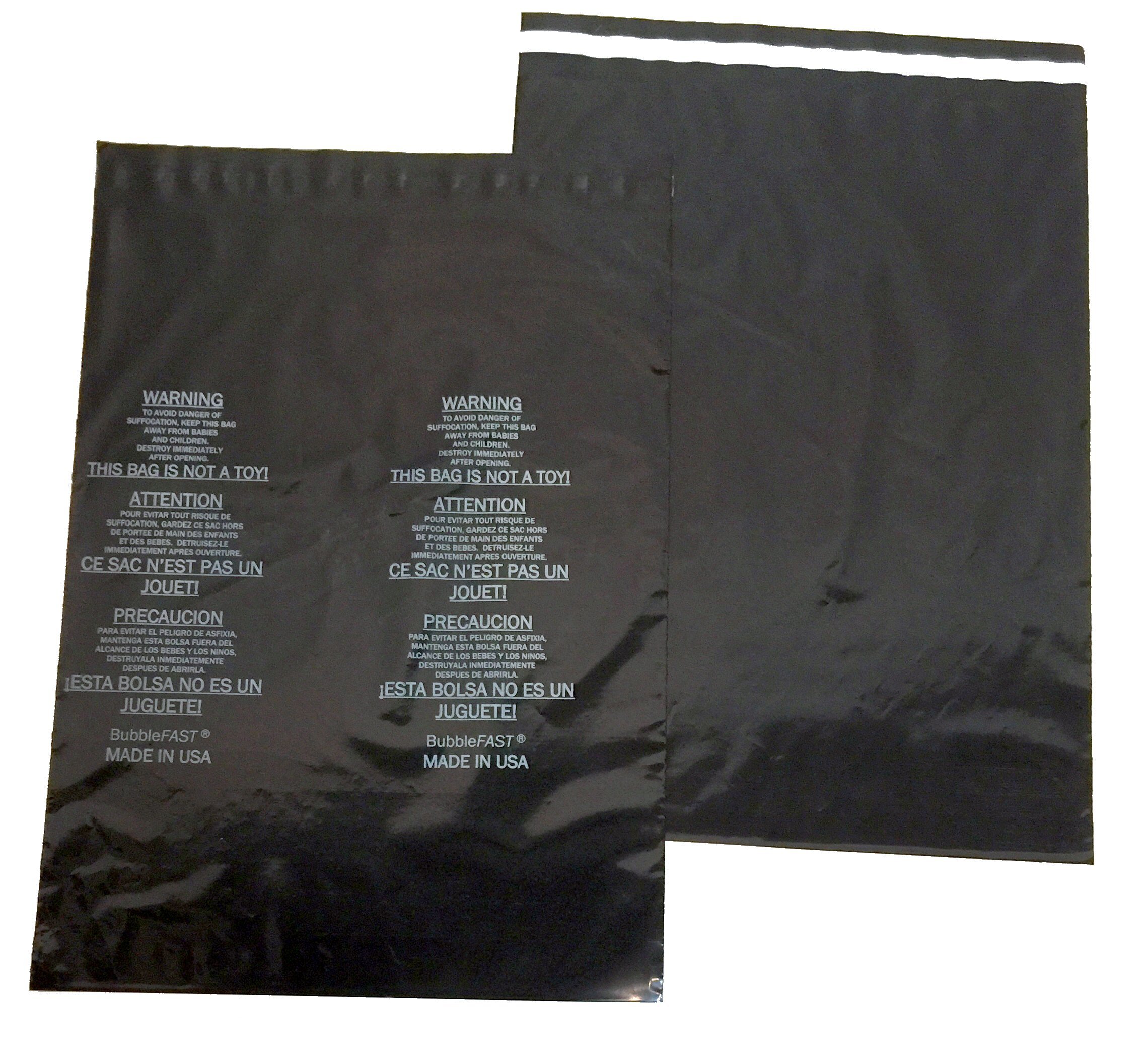 Bubblefast! Brand 14'' x 20'' 2.0 mil Opaque Black Poly Bags, Self-Seal Suffocation Warning for Sexual Wellness Items, Pack of 25