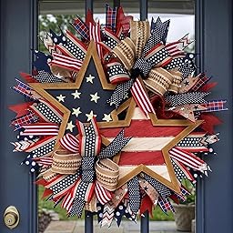 250th Anniversary Patriotic Wreath, 3D Eagle Memorial Wreaths, Patriotic Wreaths for Front Door, Red White and Blue Wreath, All-Weather Farmhouse Outdoor Holiday Decoration A