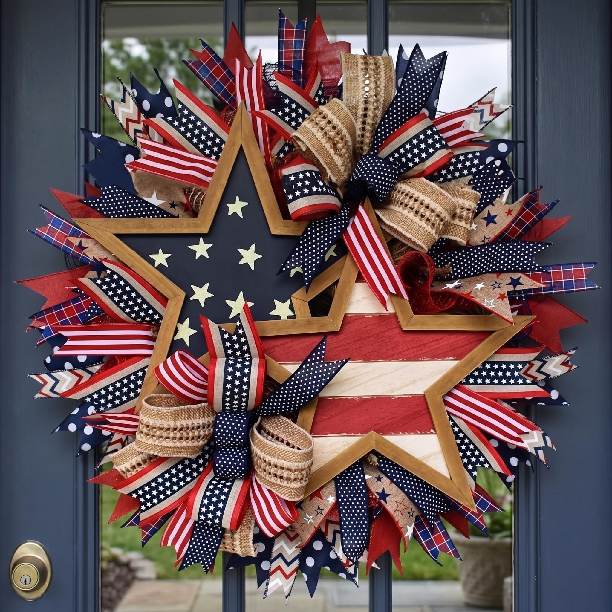 250th Anniversary Patriotic Wreath, 3D Eagle Memorial Wreaths, Patriotic Wreaths for Front Door, Red White and Blue Wreath, All-Weather Farmhouse Outdoor Holiday Decoration A