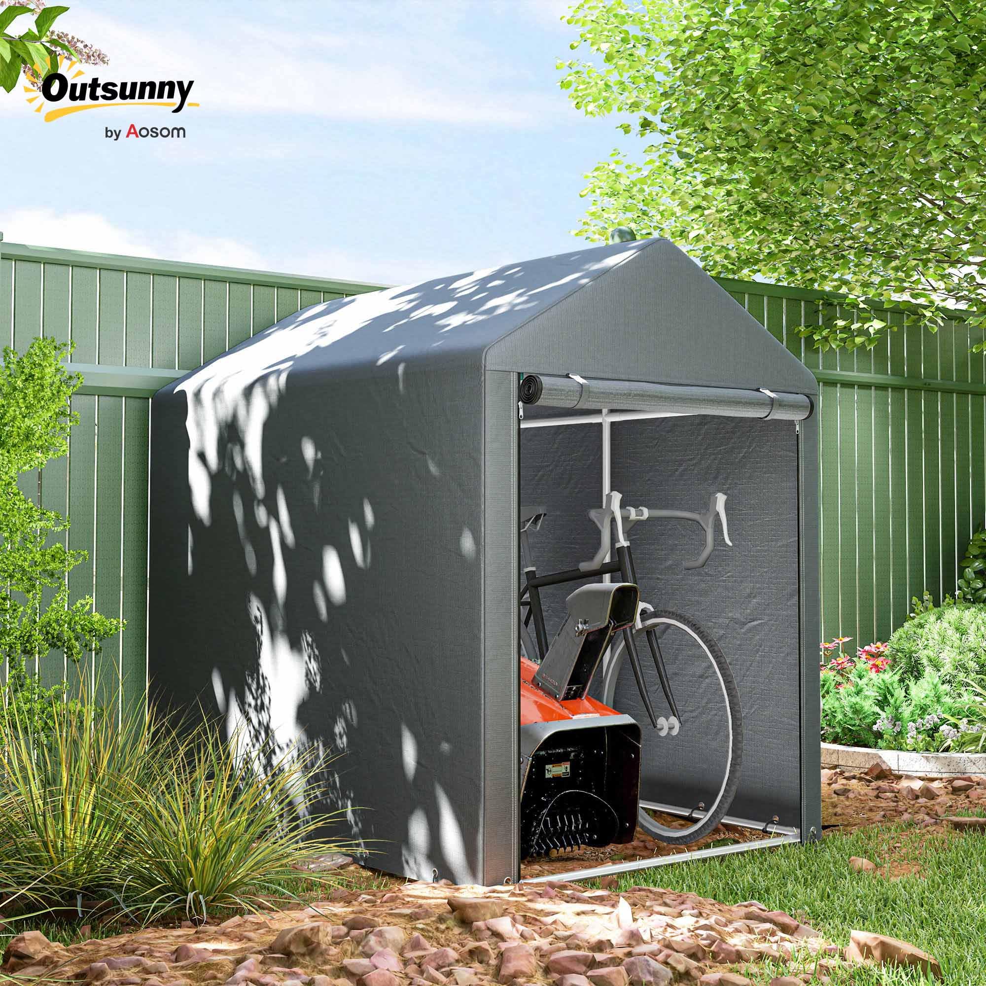 Outsunny Outdoor Motorcycle Garage Storage Box with Zip Entry, Garage Tent for Bicycles and Tools in Galvanised Metal and PE Fabric, 120 x 179 x 165 cm, Dark Grey - 2