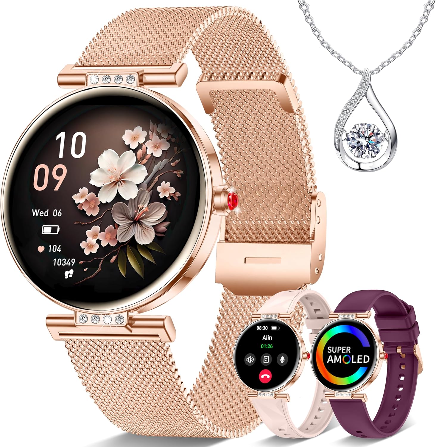 Smart Watch for Women for Android iPhone 3 Band 1.19” Small AMOLED 2000 Nit