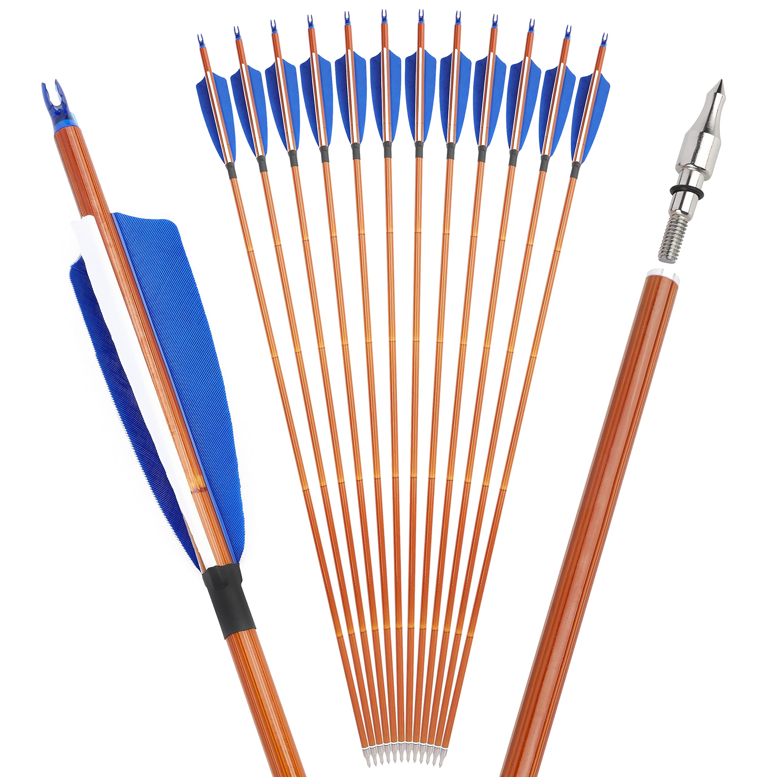 31" Flèches de tir à l'arc en Carbone,flèches d'entraînement, Spine 500 Flèches de Chasse avec Pointe de flèche remplaçable pour arcs à poulies et arcs Classiques,12/6PCS