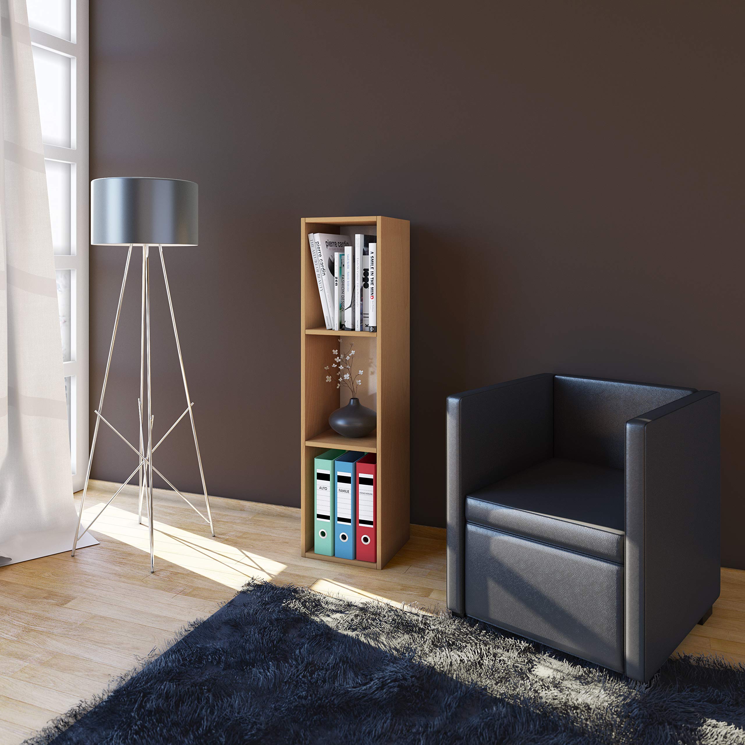 VCM Holzregal stehend | platzsparendes Regal | Maße: H. 107 x B. 34 x T. 30 cm | Elegantes Regal stehend | Aufbewahrungsregal | Bücherregal - Mendas