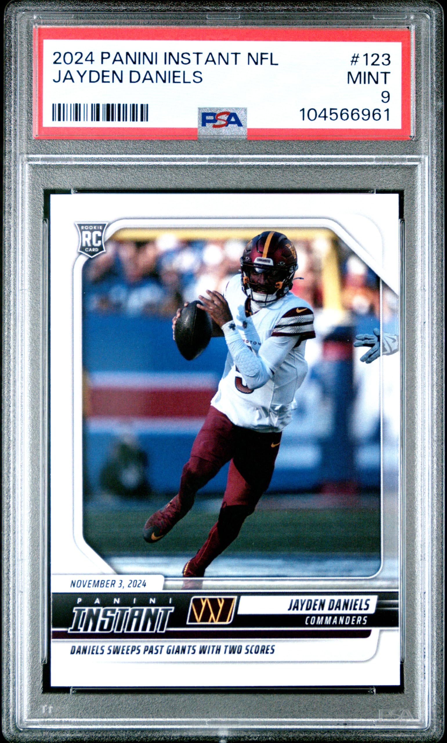 Graded 2024 Panini Instant NFL Jayden Daniels #123 Rookie RC Football Card PSA 9 Mint