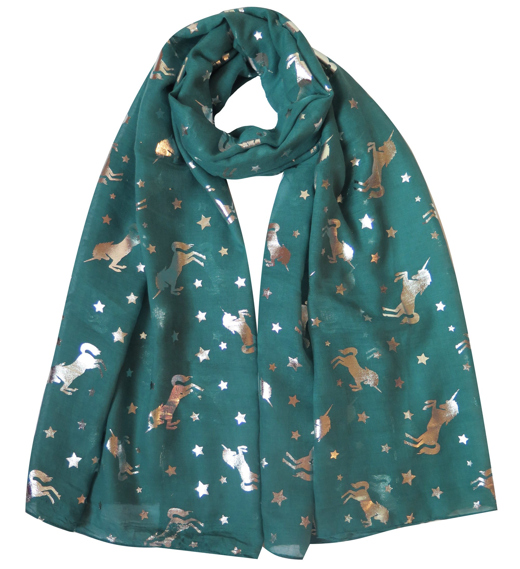 Lina & Lily Silver Unicorn Glitters Scarf Shawl Wrap (Teal Green)