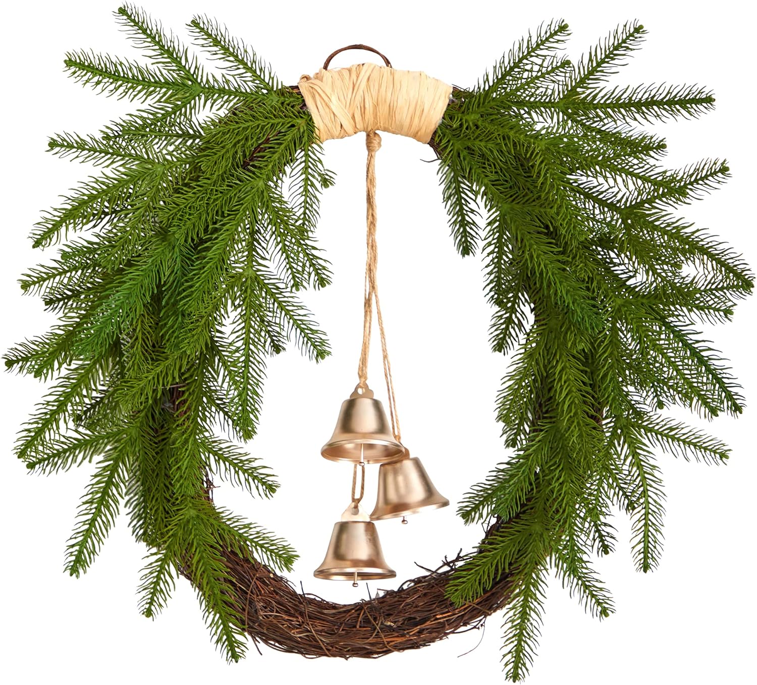 24" Green and Brown Pine Christmas Wreath with Bells