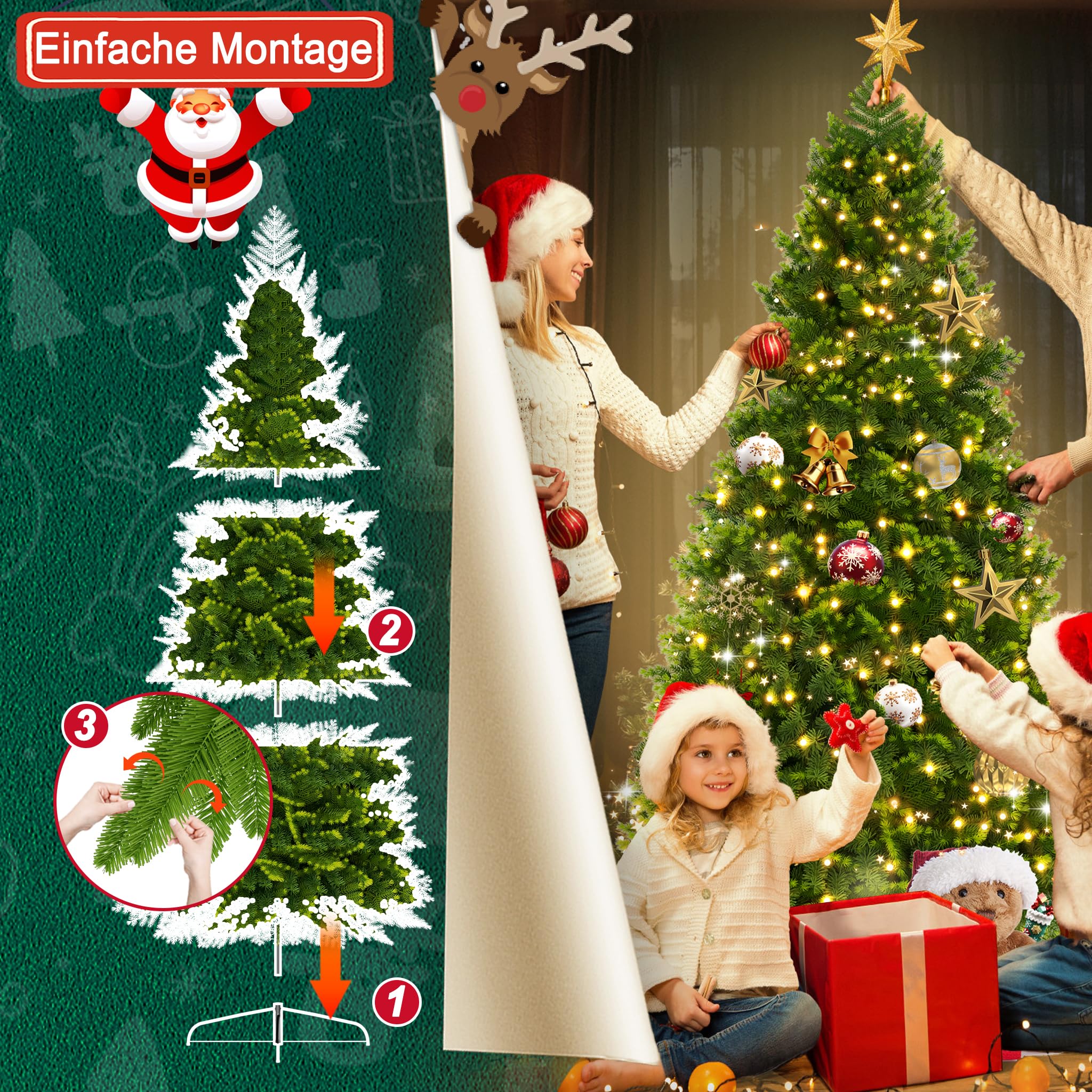 YRHome Sapin De Noël Artificiel Avec Éclairage LED 210cm Vert PVC