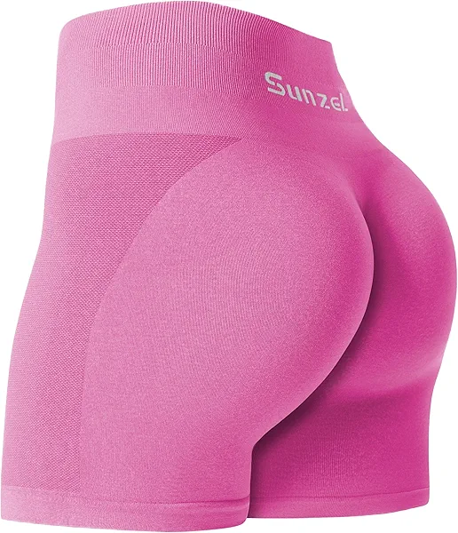 Sunzel Workout Biker Shorts Women Scrunch Butt Lifting Seamless Shorts High Waist Stretch Booty Short for Gym Yoga Running, Pink Large