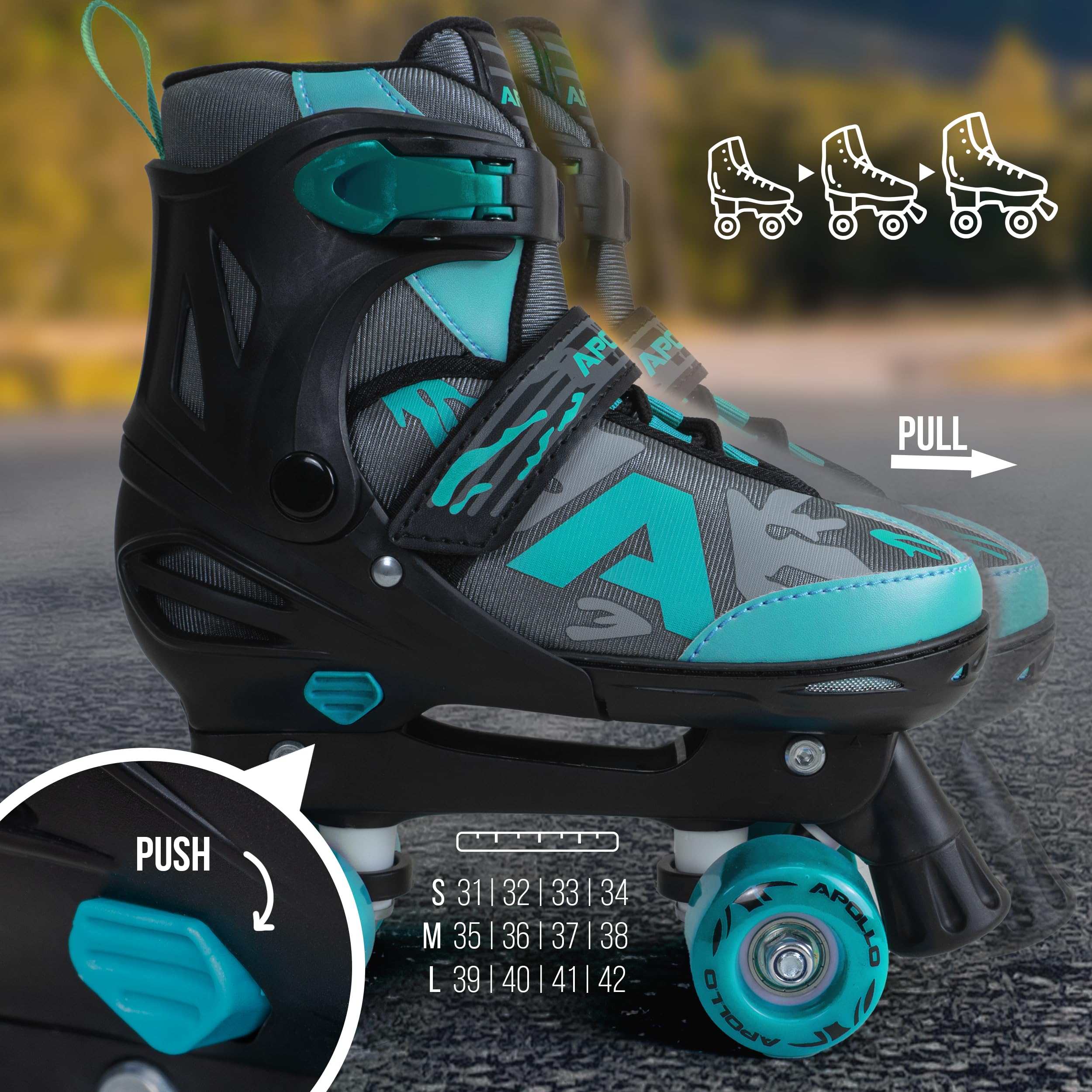 Apollo Champion Adjustable Quad Skate wrotki – regulowane wrotki dla dzieci, wygodne, regulowane rolki LED, dla dziewcząt i chłopców, rozmiary 31-42