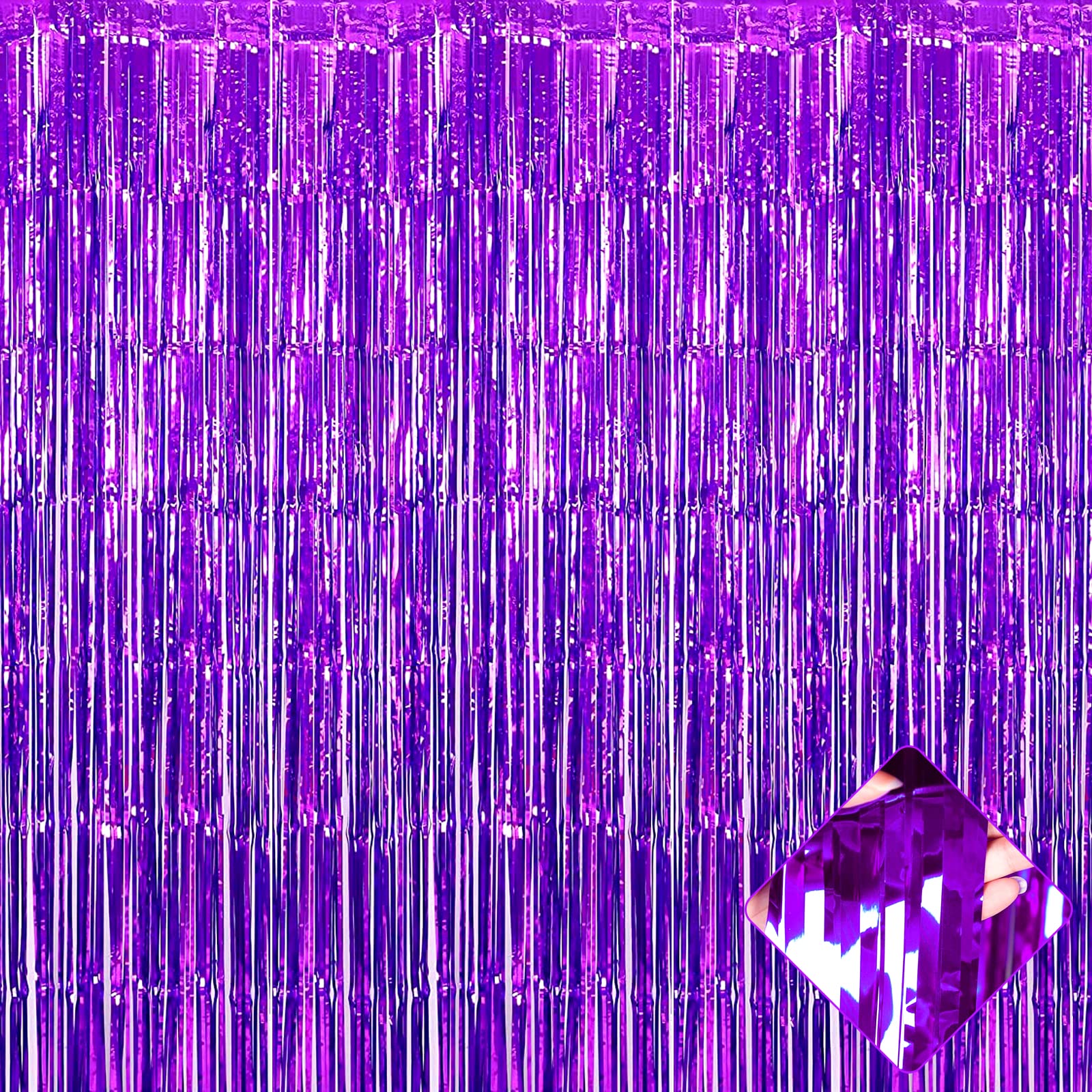4 Pack Purple Foil Fringe Curtain Backdrop, 3.2Ft x 9.8Ft Metallic Tinsel Foil Fringe Streamers Curtains for Party, Photo Booth Props, Birthday,